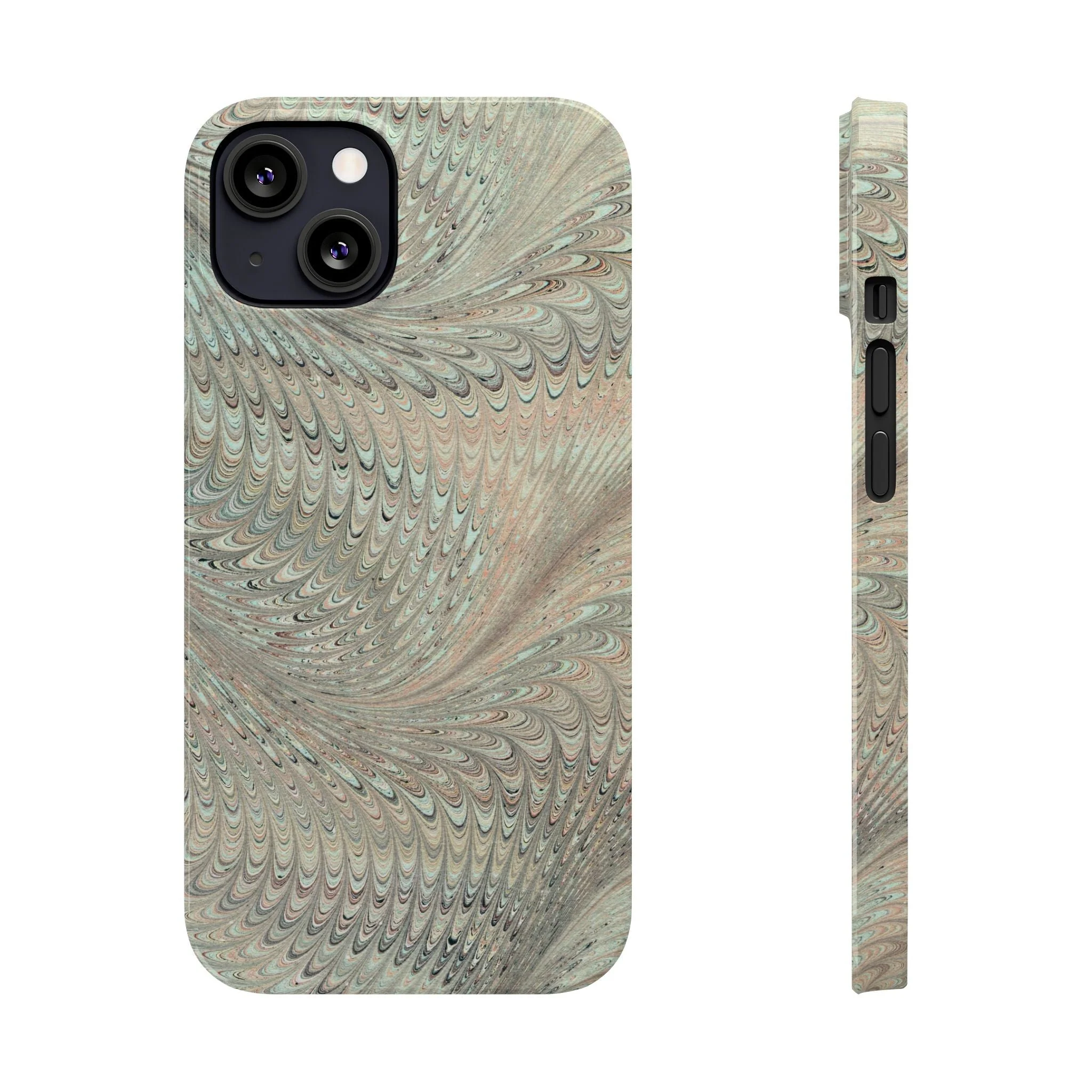 Marbled VIntage Design, Italian Feather Phone Case, Green Hues, Mint, Beige, Neutrals, Slim Phone Cases, IPHONE16 and all sizes - Image 10