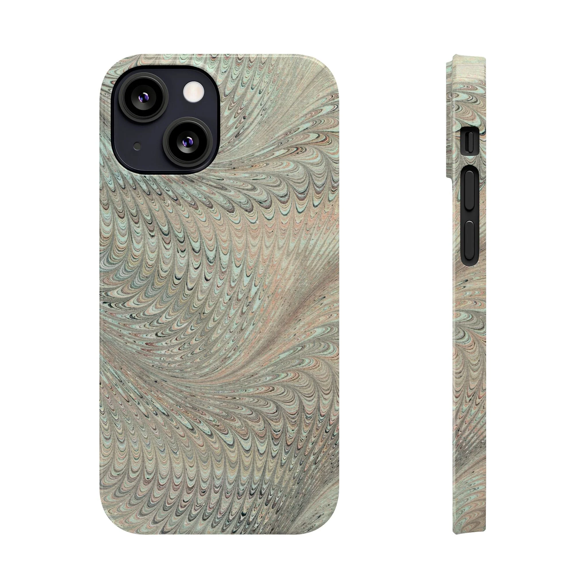 Marbled VIntage Design, Italian Feather Phone Case, Green Hues, Mint, Beige, Neutrals, Slim Phone Cases, IPHONE16 and all sizes - Image 11