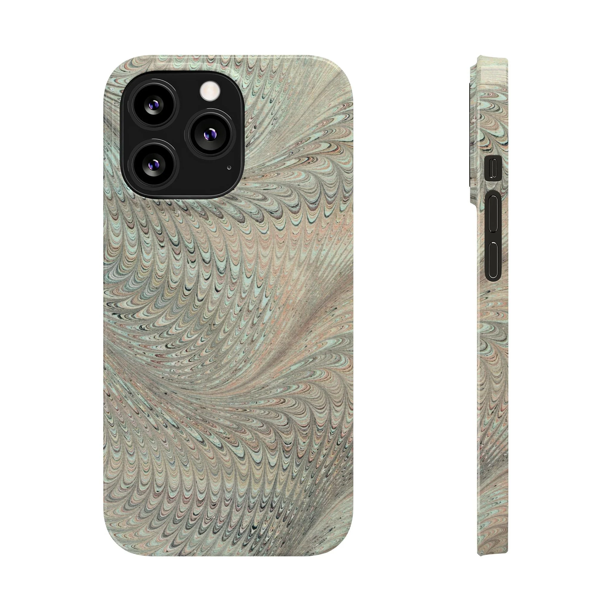Marbled VIntage Design, Italian Feather Phone Case, Green Hues, Mint, Beige, Neutrals, Slim Phone Cases, IPHONE16 and all sizes - Image 12