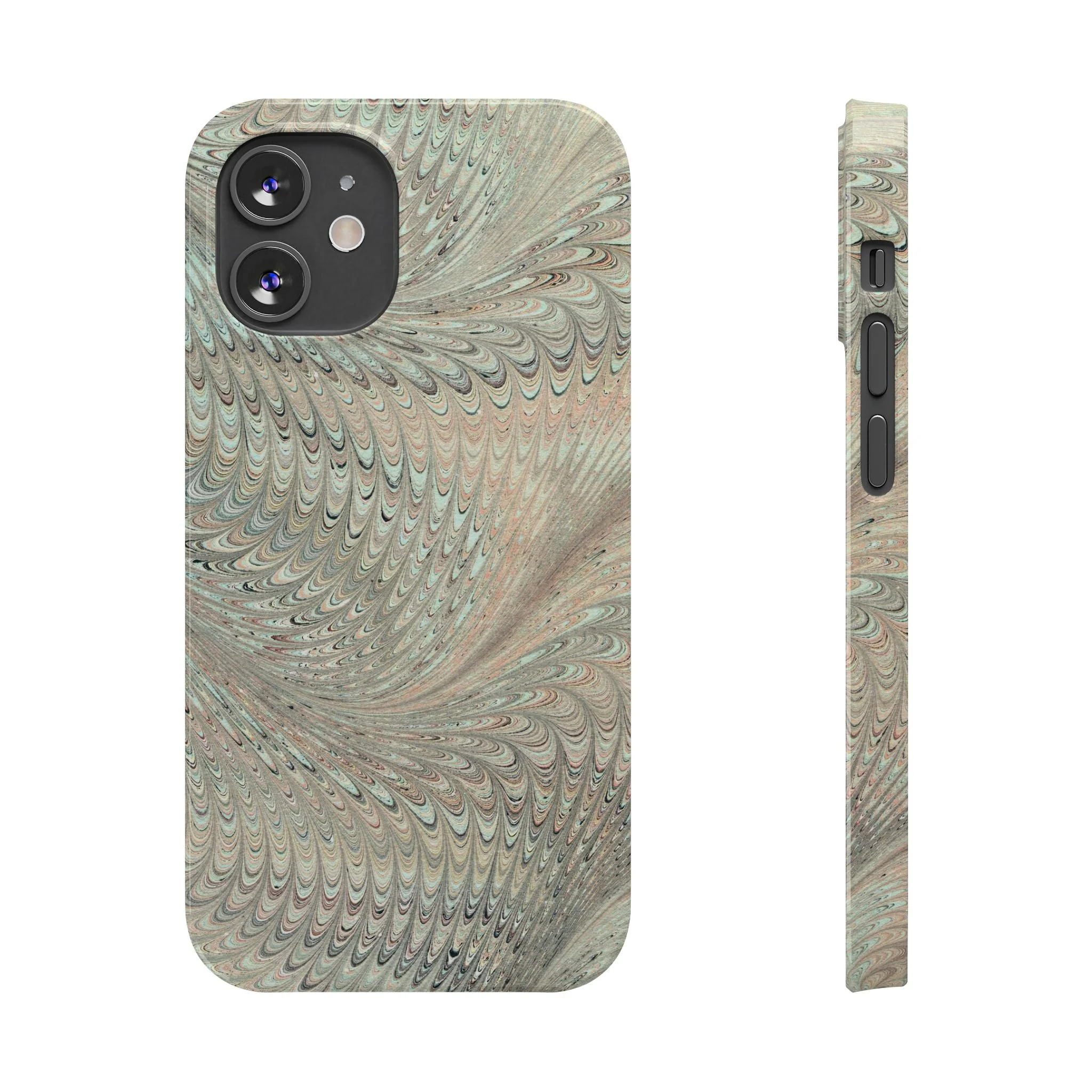 Marbled VIntage Design, Italian Feather Phone Case, Green Hues, Mint, Beige, Neutrals, Slim Phone Cases, IPHONE16 and all sizes - Image 15