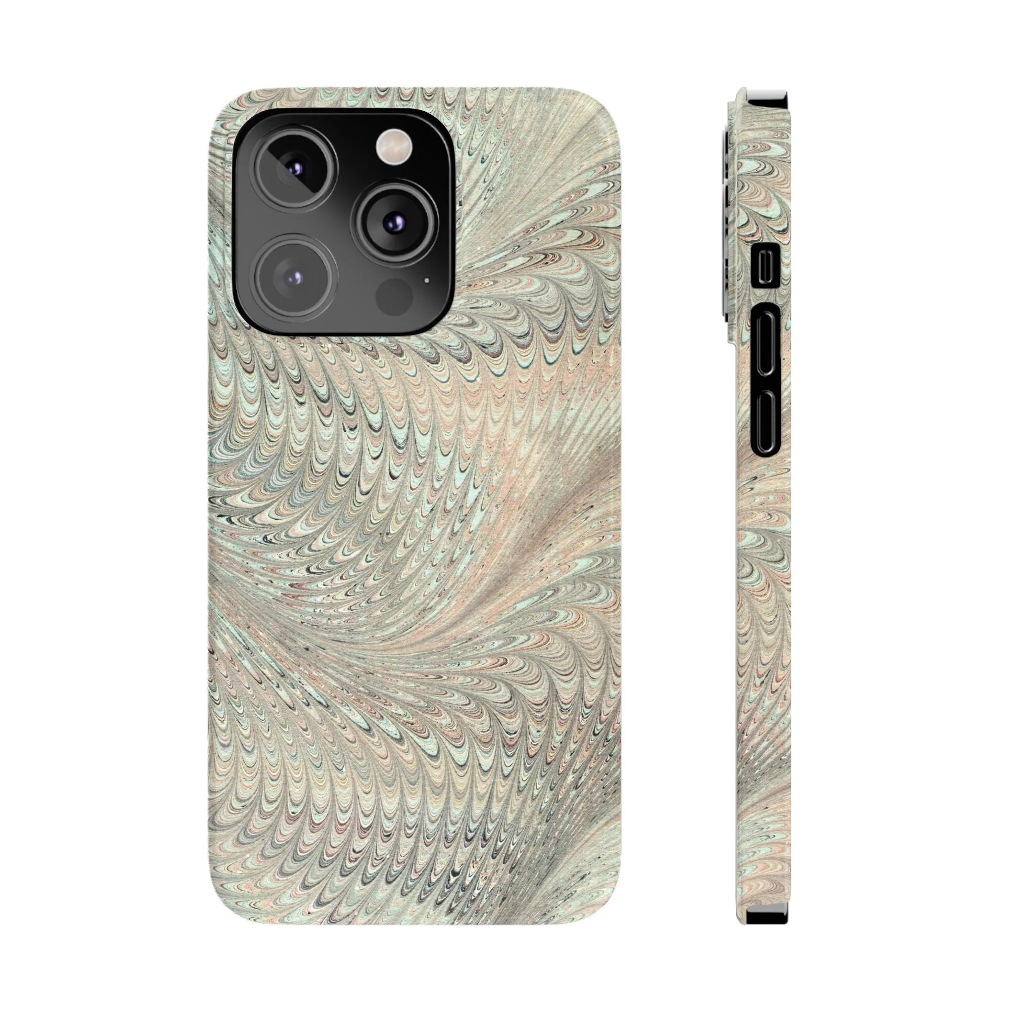 Marbled VIntage Design, Italian Feather Phone Case, Green Hues, Mint, Beige, Neutrals, Slim Phone Cases, IPHONE16 and all sizes - Image 18