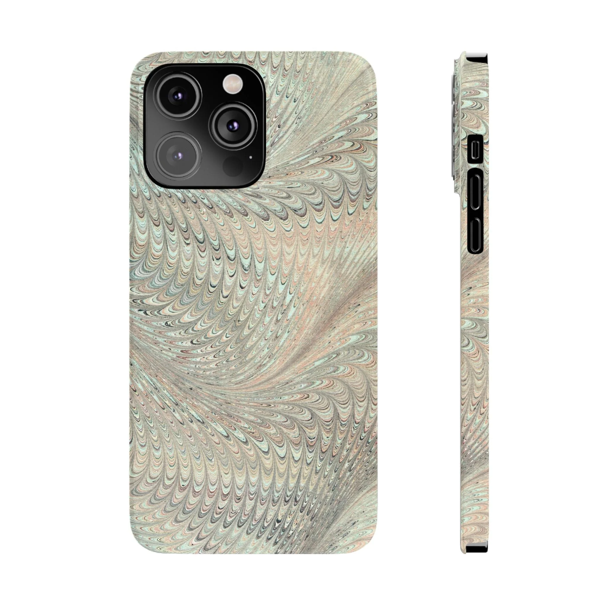 Marbled VIntage Design, Italian Feather Phone Case, Green Hues, Mint, Beige, Neutrals, Slim Phone Cases, IPHONE16 and all sizes - Image 19