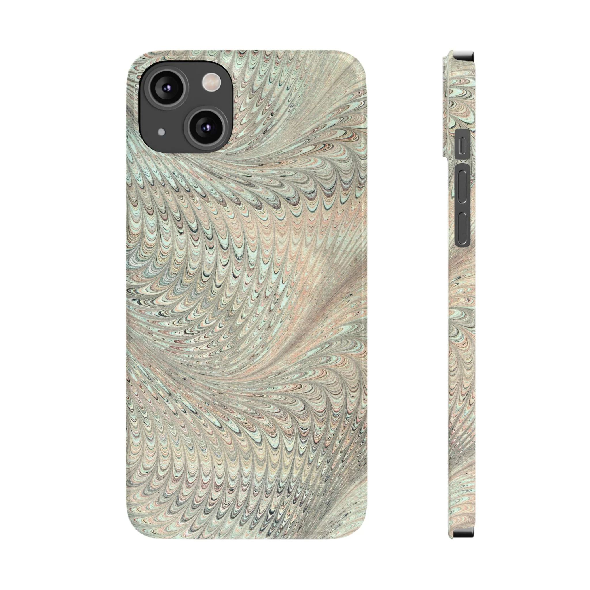 Marbled VIntage Design, Italian Feather Phone Case, Green Hues, Mint, Beige, Neutrals, Slim Phone Cases, IPHONE16 and all sizes - Image 20