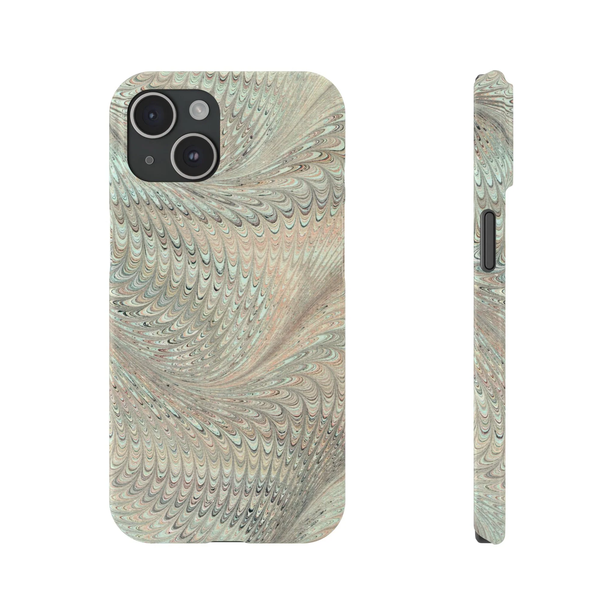 Marbled VIntage Design, Italian Feather Phone Case, Green Hues, Mint, Beige, Neutrals, Slim Phone Cases, IPHONE16 and all sizes - Image 21