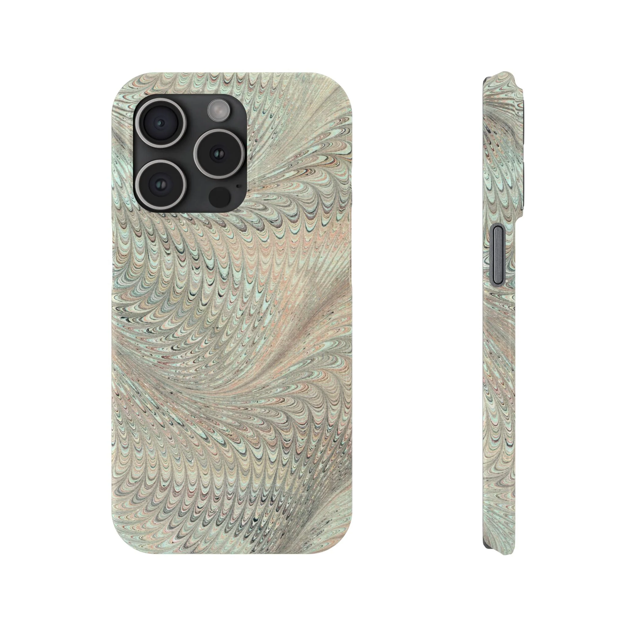 Marbled VIntage Design, Italian Feather Phone Case, Green Hues, Mint, Beige, Neutrals, Slim Phone Cases, IPHONE16 and all sizes - Image 23