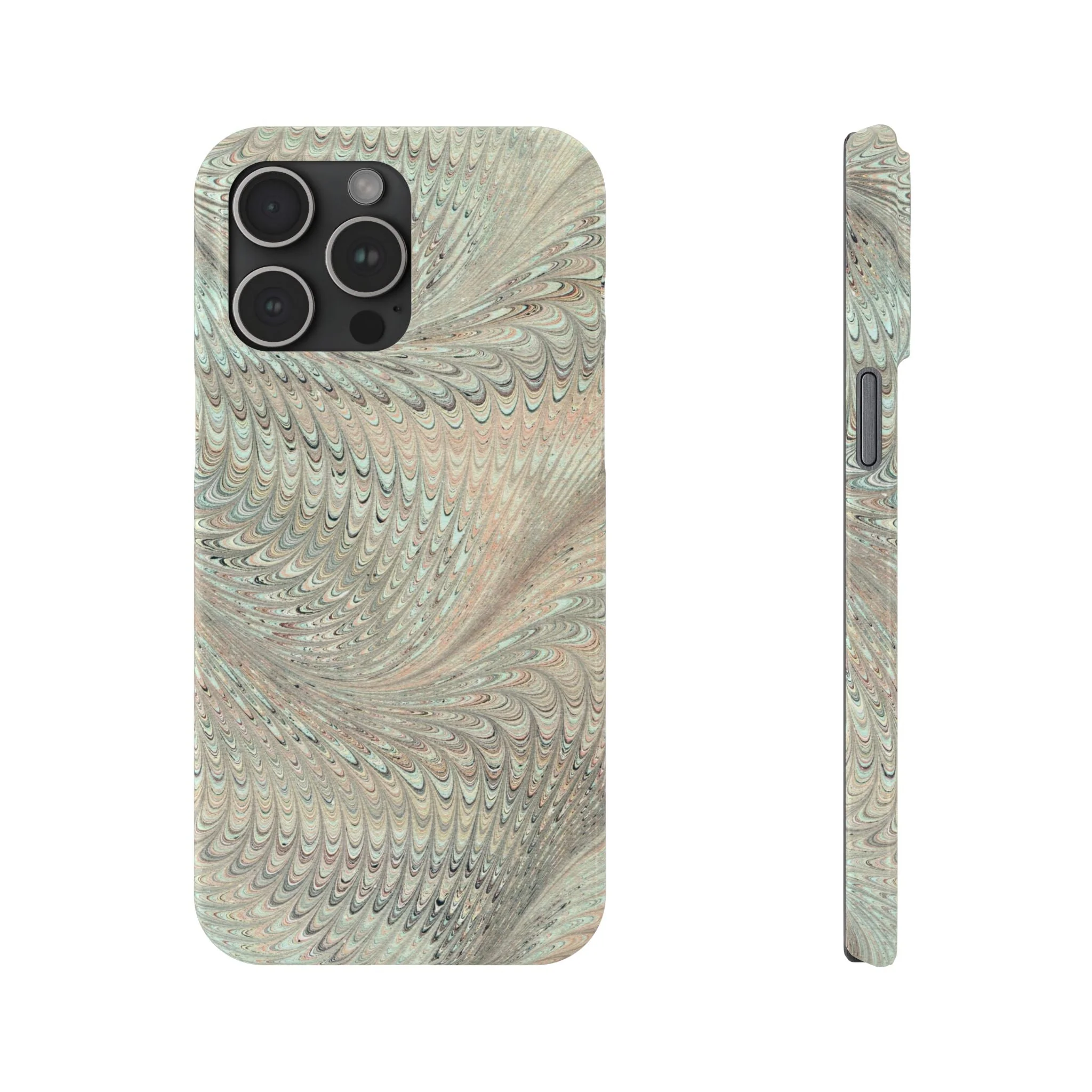 Marbled VIntage Design, Italian Feather Phone Case, Green Hues, Mint, Beige, Neutrals, Slim Phone Cases, IPHONE16 and all sizes - Image 24