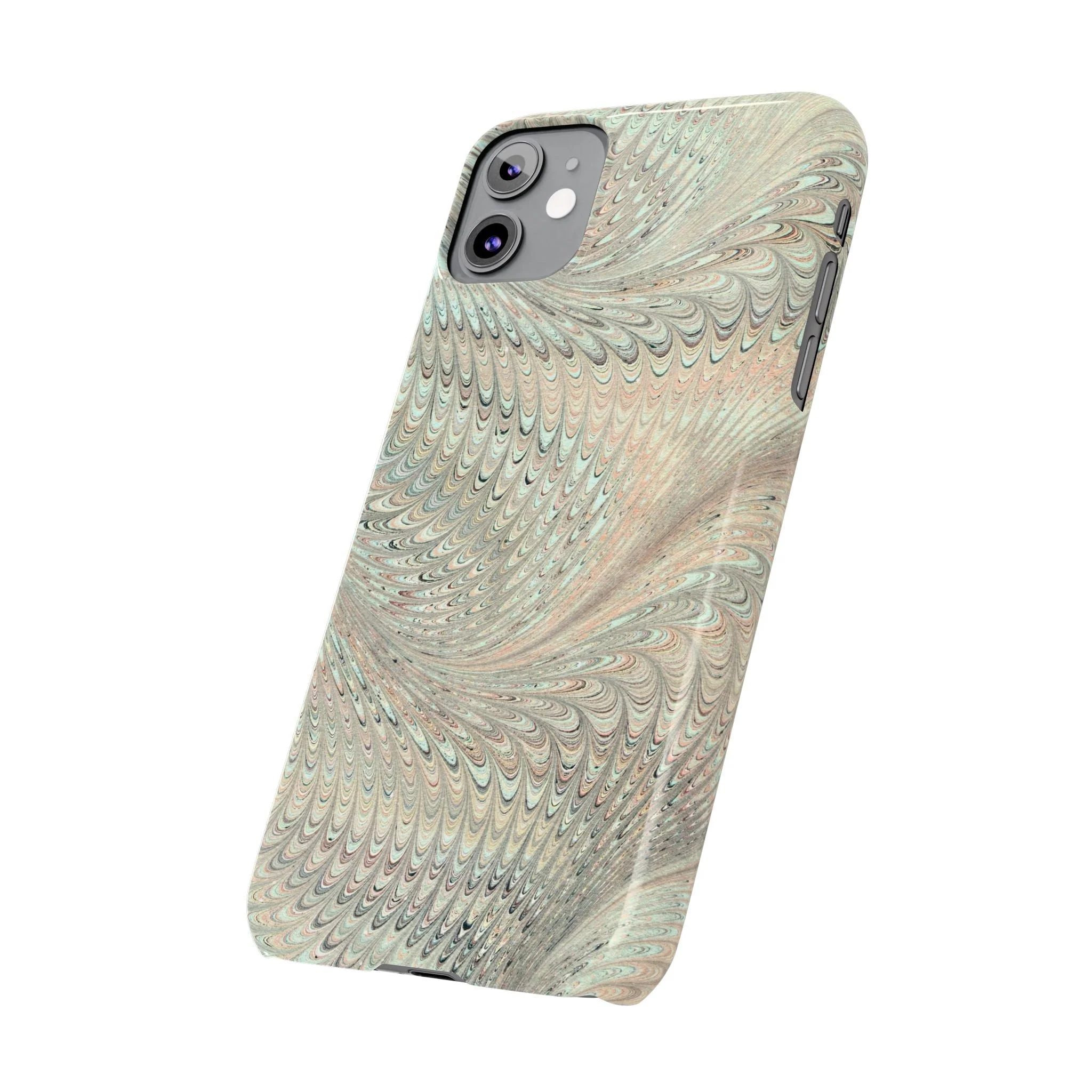 Marbled VIntage Design, Italian Feather Phone Case, Green Hues, Mint, Beige, Neutrals, Slim Phone Cases, IPHONE16 and all sizes - Image 33