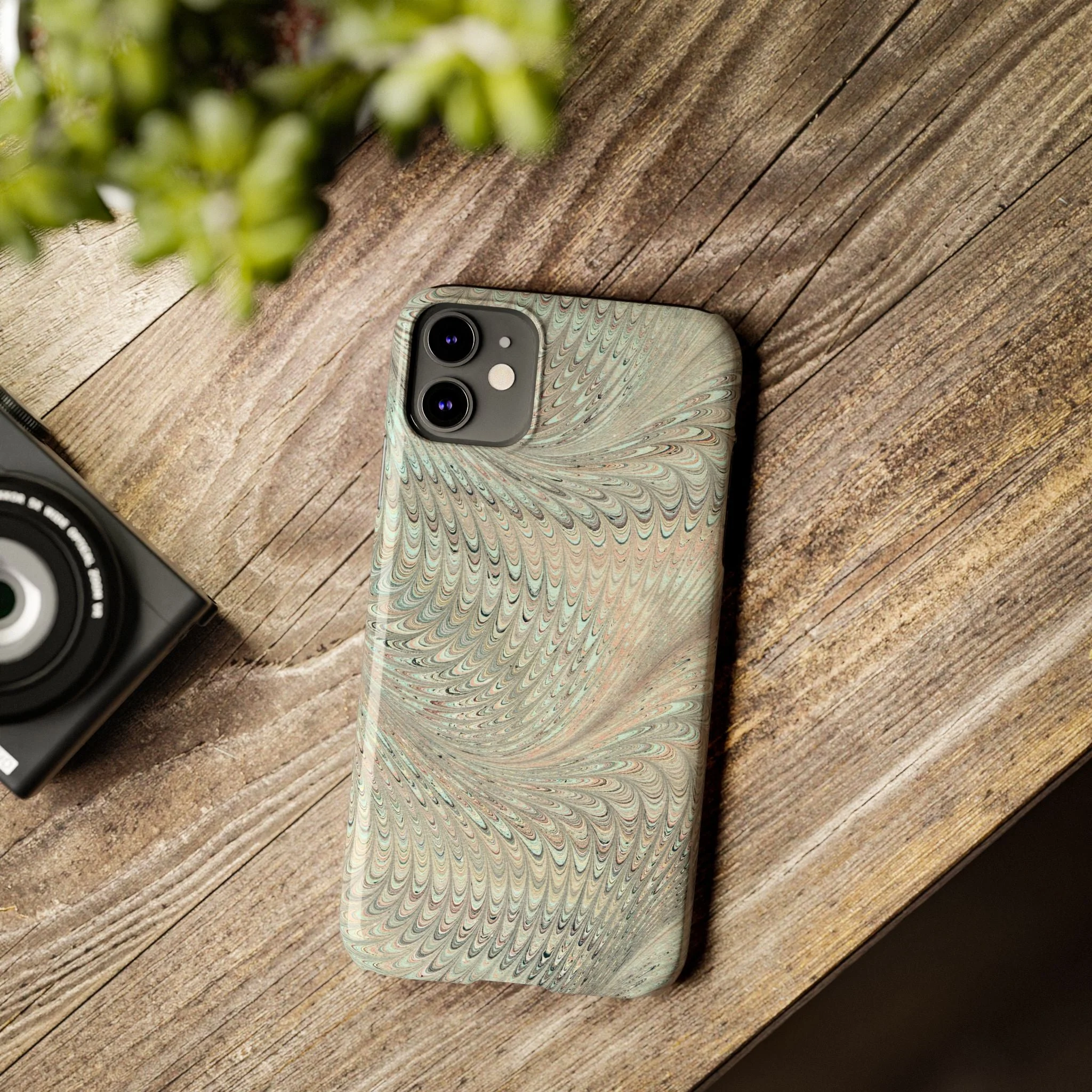 Marbled VIntage Design, Italian Feather Phone Case, Green Hues, Mint, Beige, Neutrals, Slim Phone Cases, IPHONE16 and all sizes - Image 34