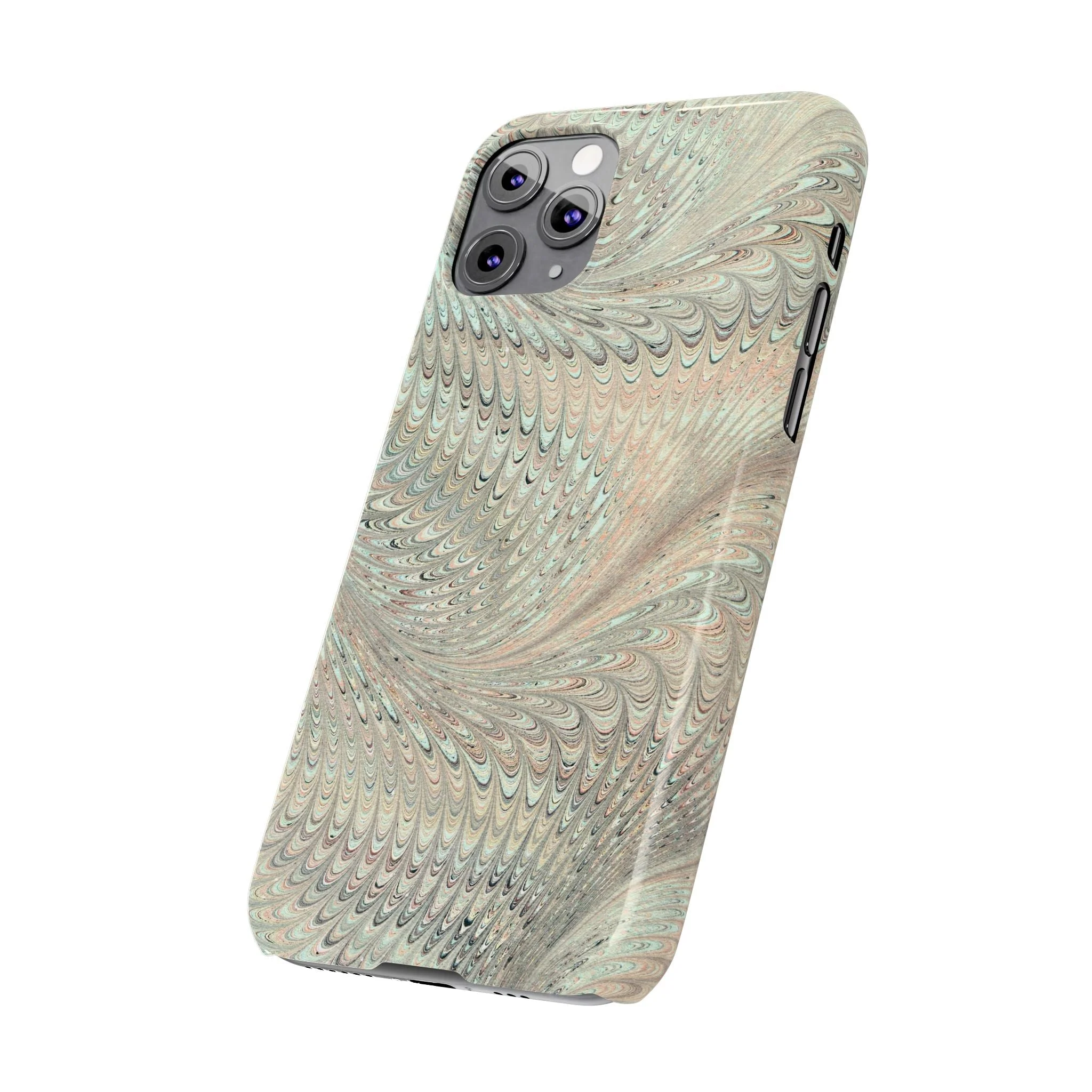 Marbled VIntage Design, Italian Feather Phone Case, Green Hues, Mint, Beige, Neutrals, Slim Phone Cases, IPHONE16 and all sizes - Image 36