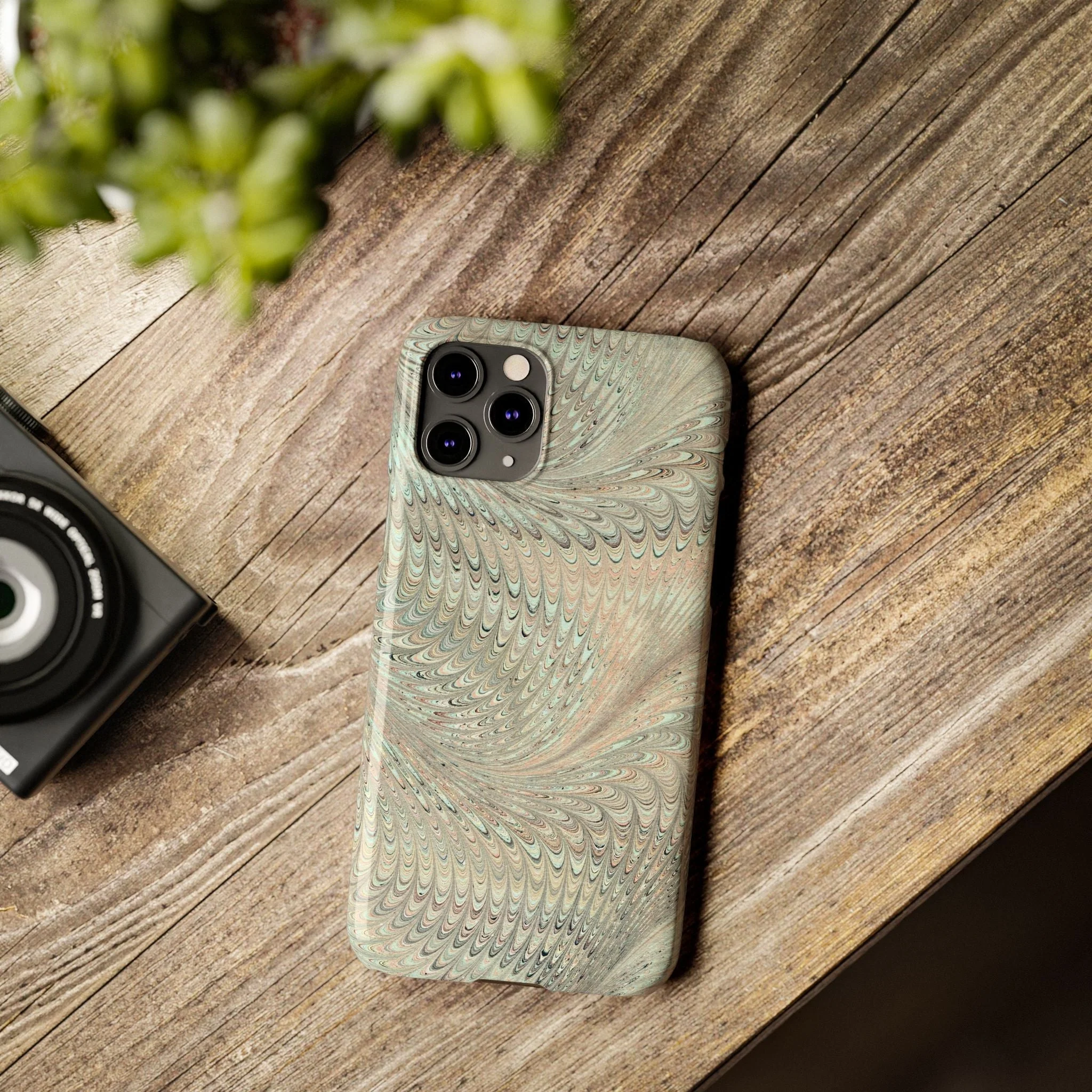 Marbled VIntage Design, Italian Feather Phone Case, Green Hues, Mint, Beige, Neutrals, Slim Phone Cases, IPHONE16 and all sizes - Image 37