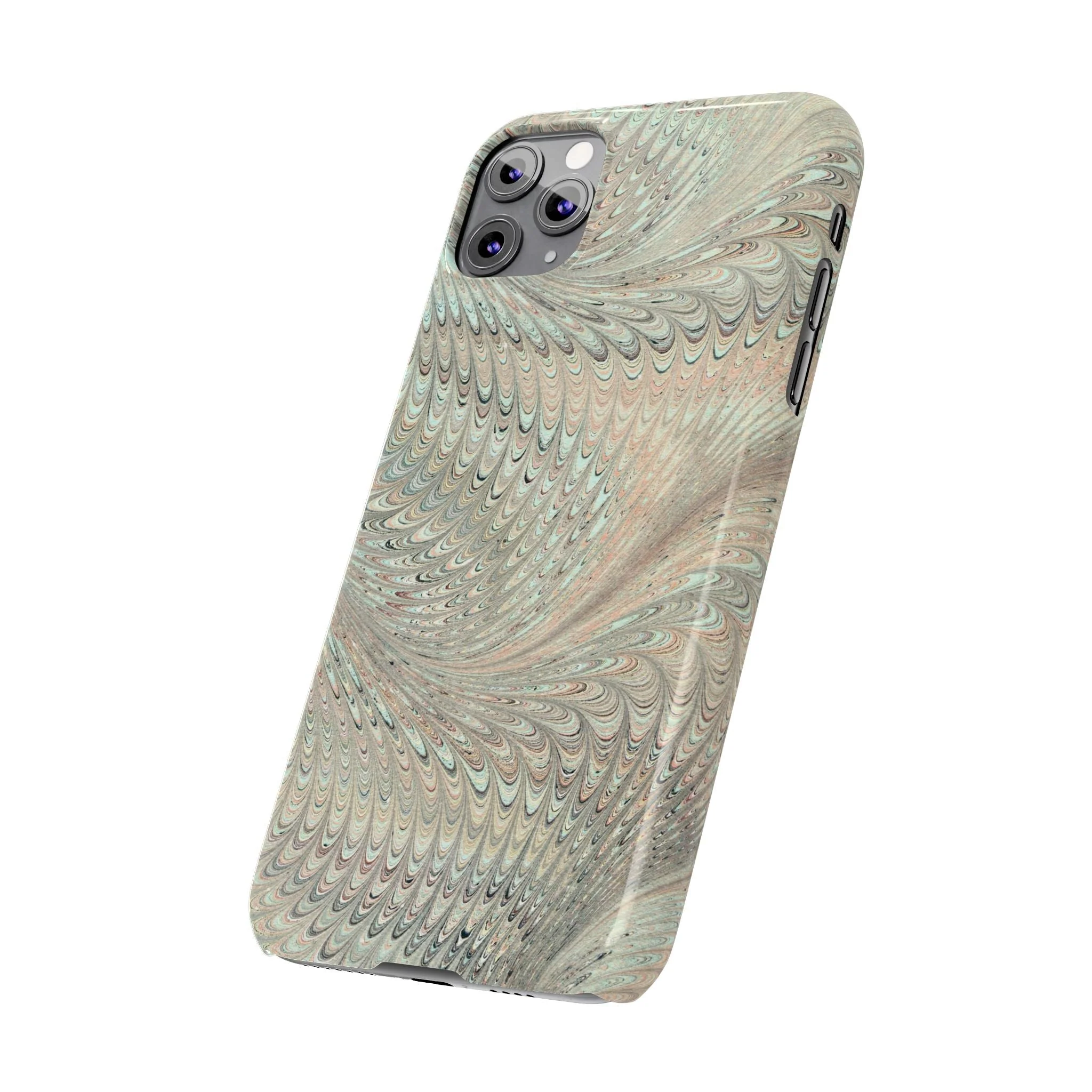 Marbled VIntage Design, Italian Feather Phone Case, Green Hues, Mint, Beige, Neutrals, Slim Phone Cases, IPHONE16 and all sizes - Image 39