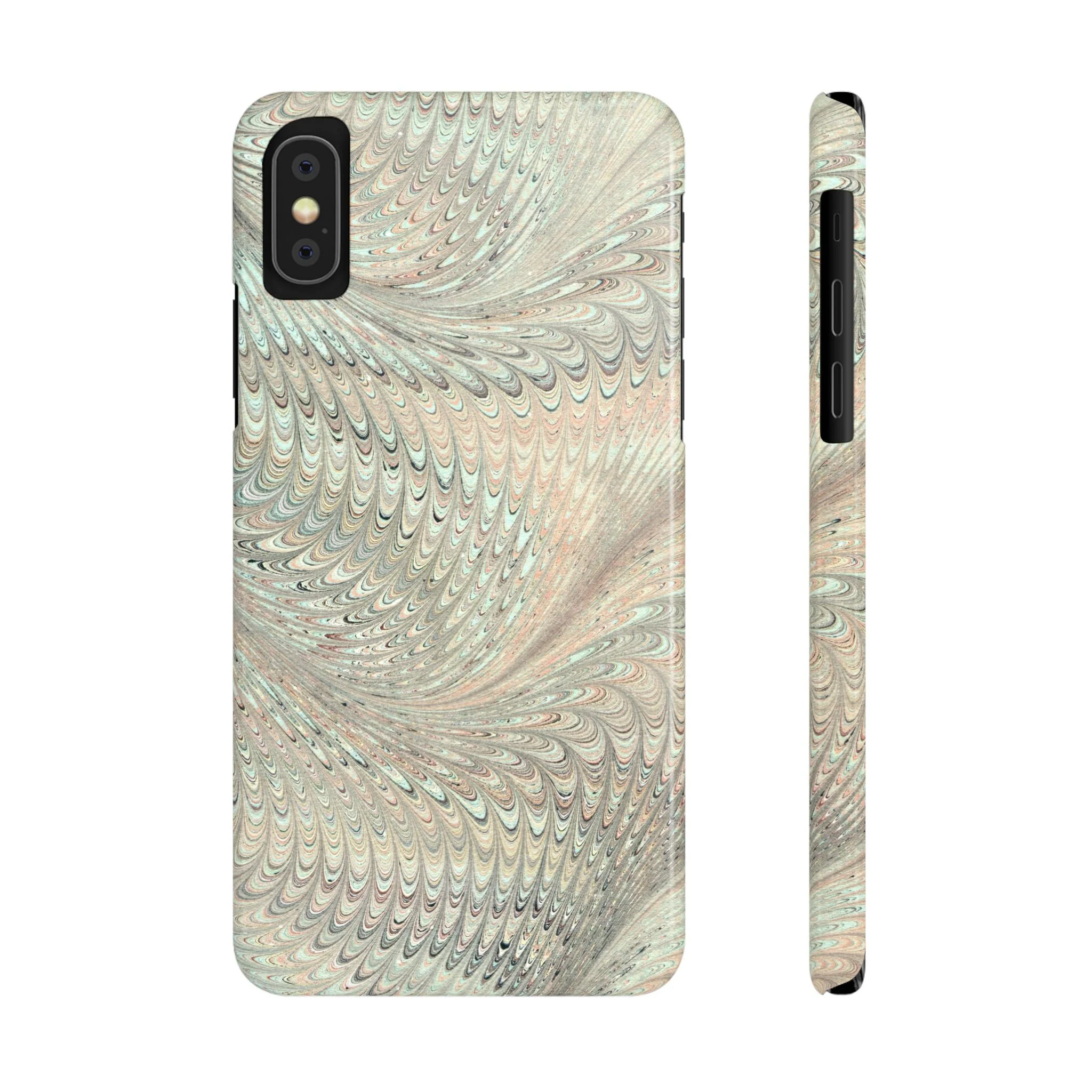 Marbled VIntage Design, Italian Feather Phone Case, Green Hues, Mint, Beige, Neutrals, Slim Phone Cases, IPHONE16 and all sizes - Image 4