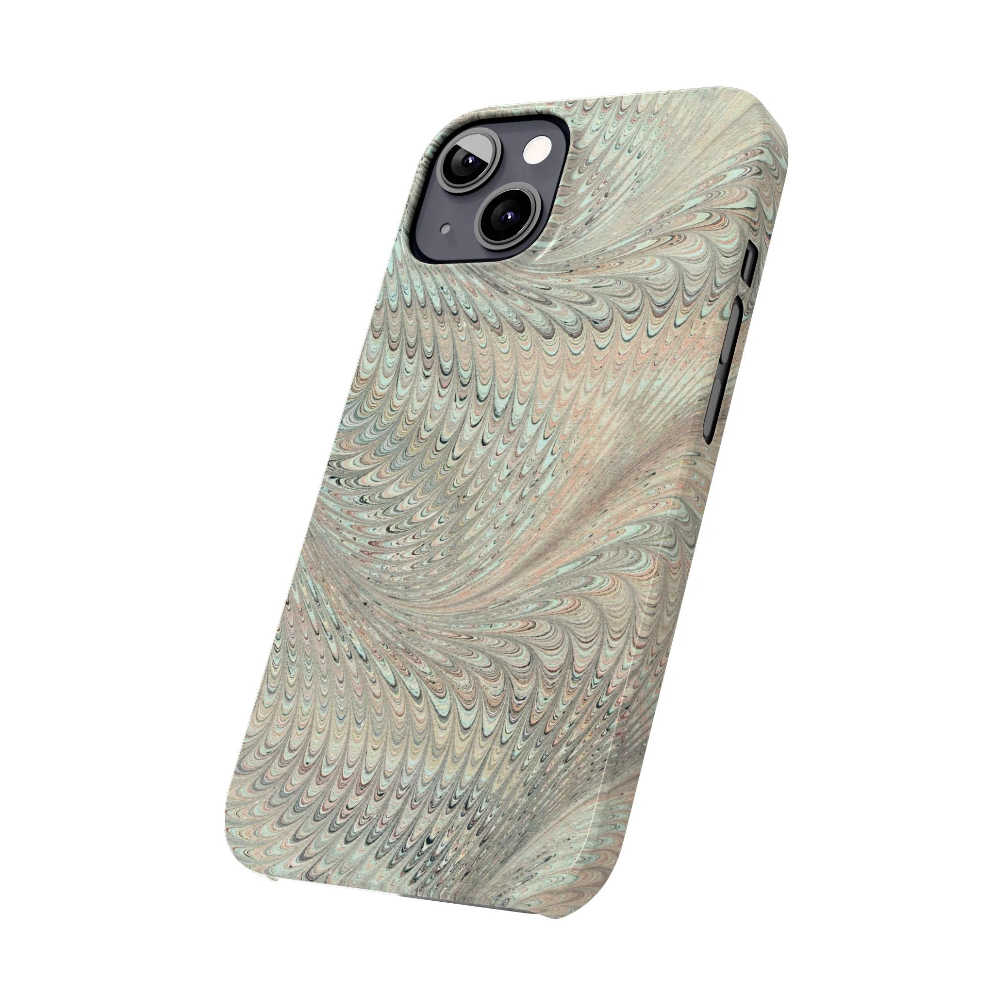 Marbled VIntage Design, Italian Feather Phone Case, Green Hues, Mint, Beige, Neutrals, Slim Phone Cases, IPHONE16 and all sizes - Image 42