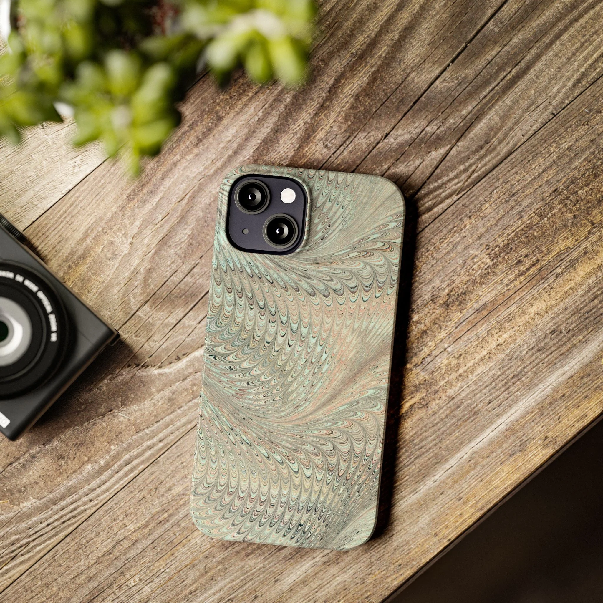 Marbled VIntage Design, Italian Feather Phone Case, Green Hues, Mint, Beige, Neutrals, Slim Phone Cases, IPHONE16 and all sizes - Image 43