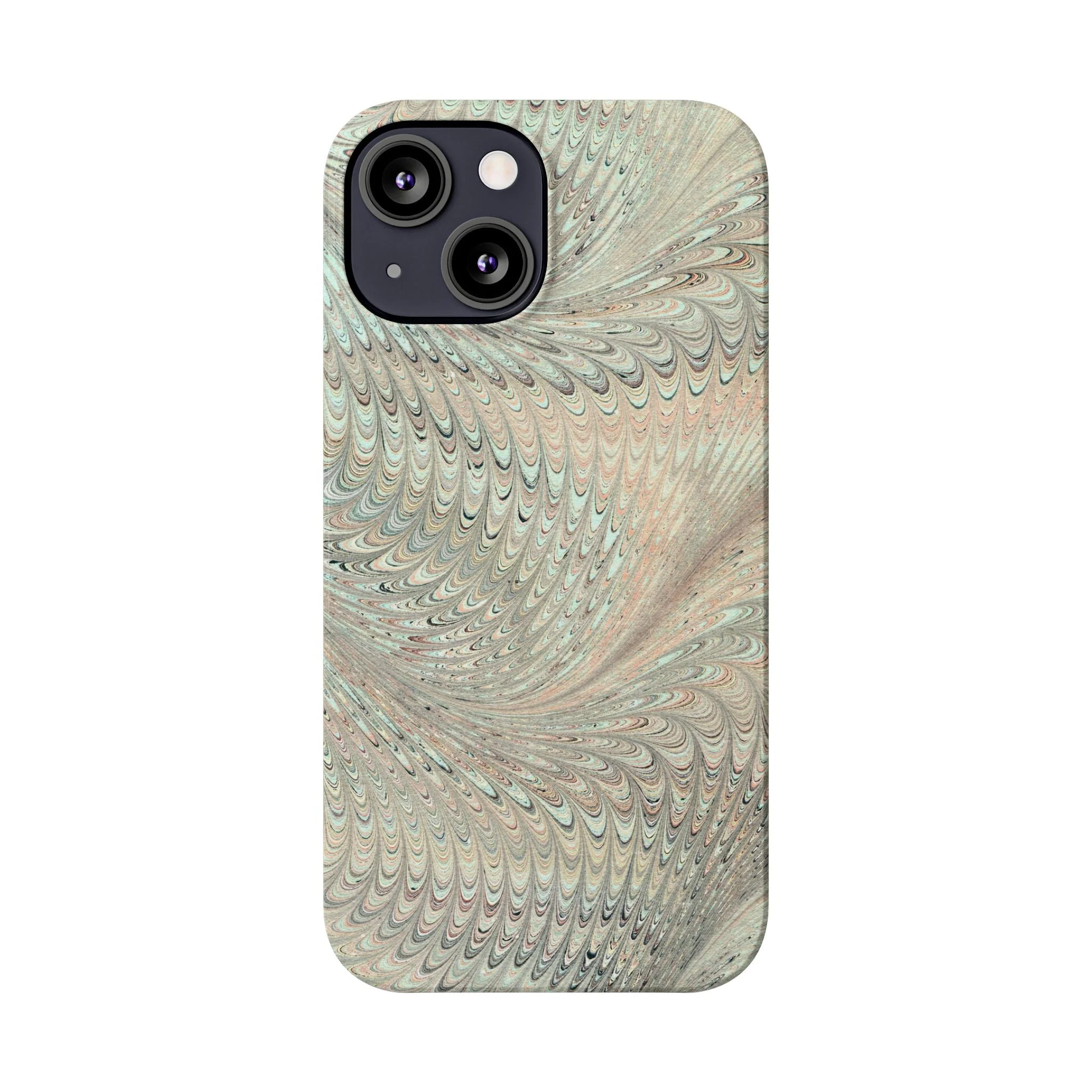 Marbled VIntage Design, Italian Feather Phone Case, Green Hues, Mint, Beige, Neutrals, Slim Phone Cases, IPHONE16 and all sizes - Image 44