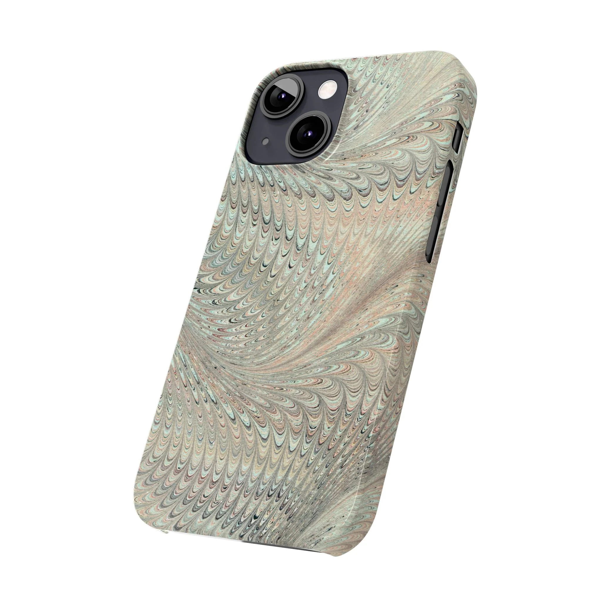 Marbled VIntage Design, Italian Feather Phone Case, Green Hues, Mint, Beige, Neutrals, Slim Phone Cases, IPHONE16 and all sizes - Image 45