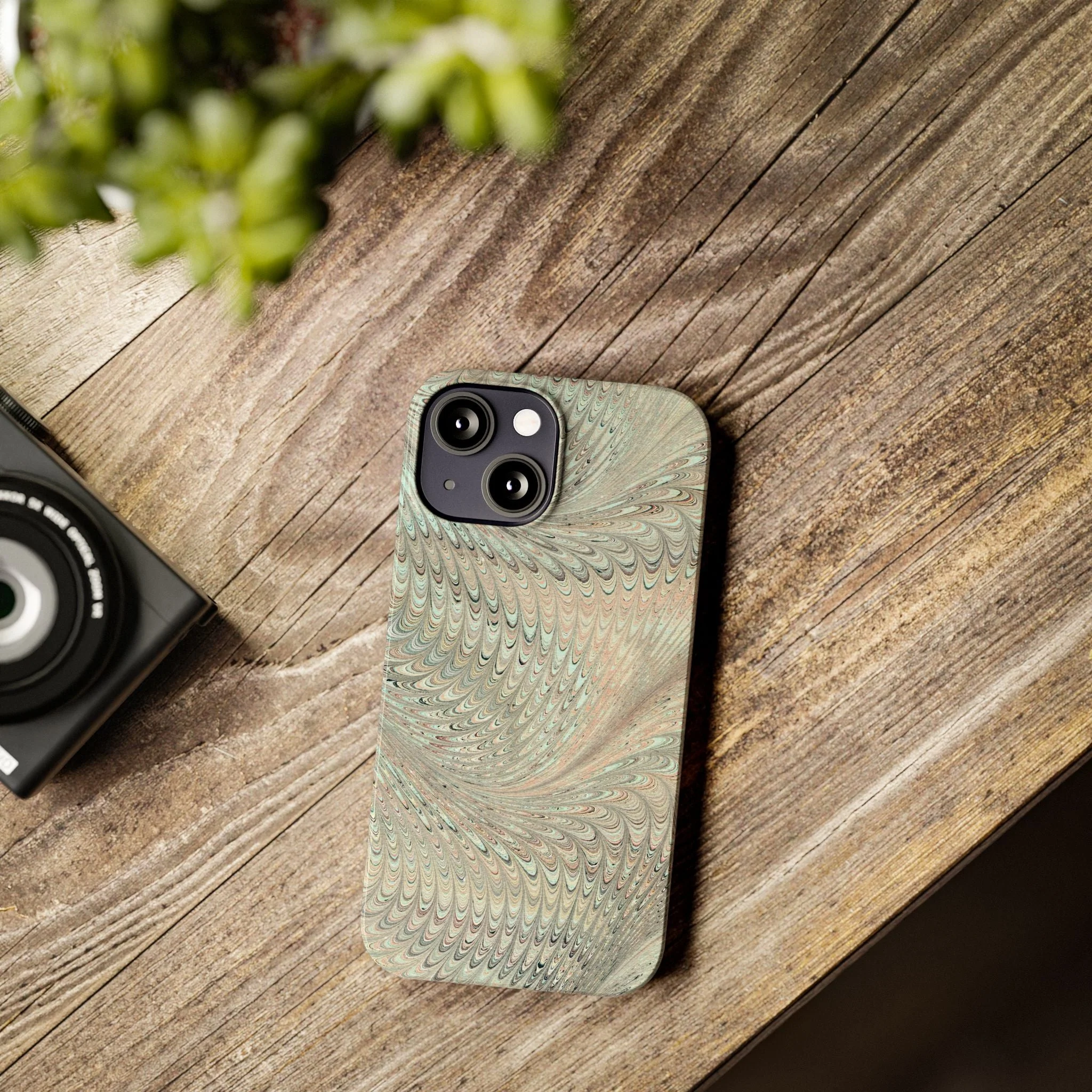 Marbled VIntage Design, Italian Feather Phone Case, Green Hues, Mint, Beige, Neutrals, Slim Phone Cases, IPHONE16 and all sizes - Image 46