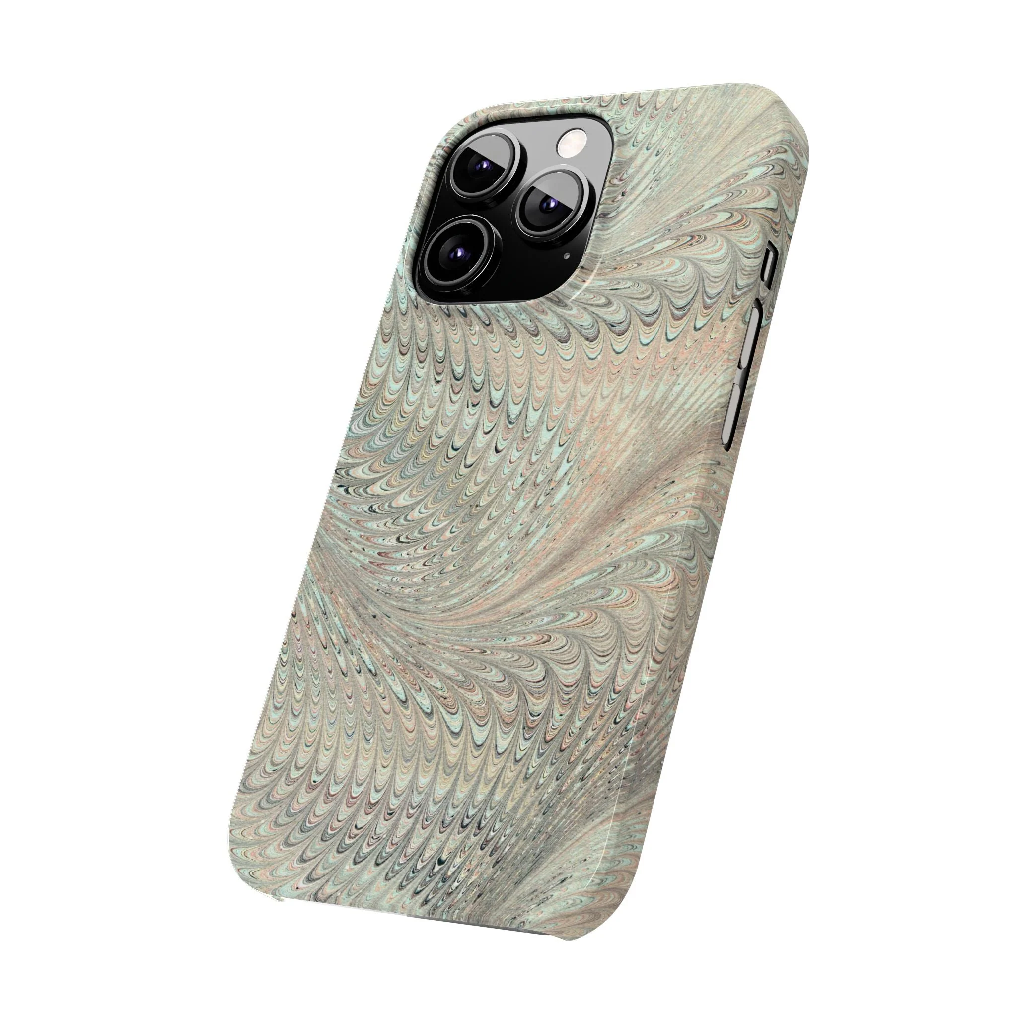 Marbled VIntage Design, Italian Feather Phone Case, Green Hues, Mint, Beige, Neutrals, Slim Phone Cases, IPHONE16 and all sizes - Image 48