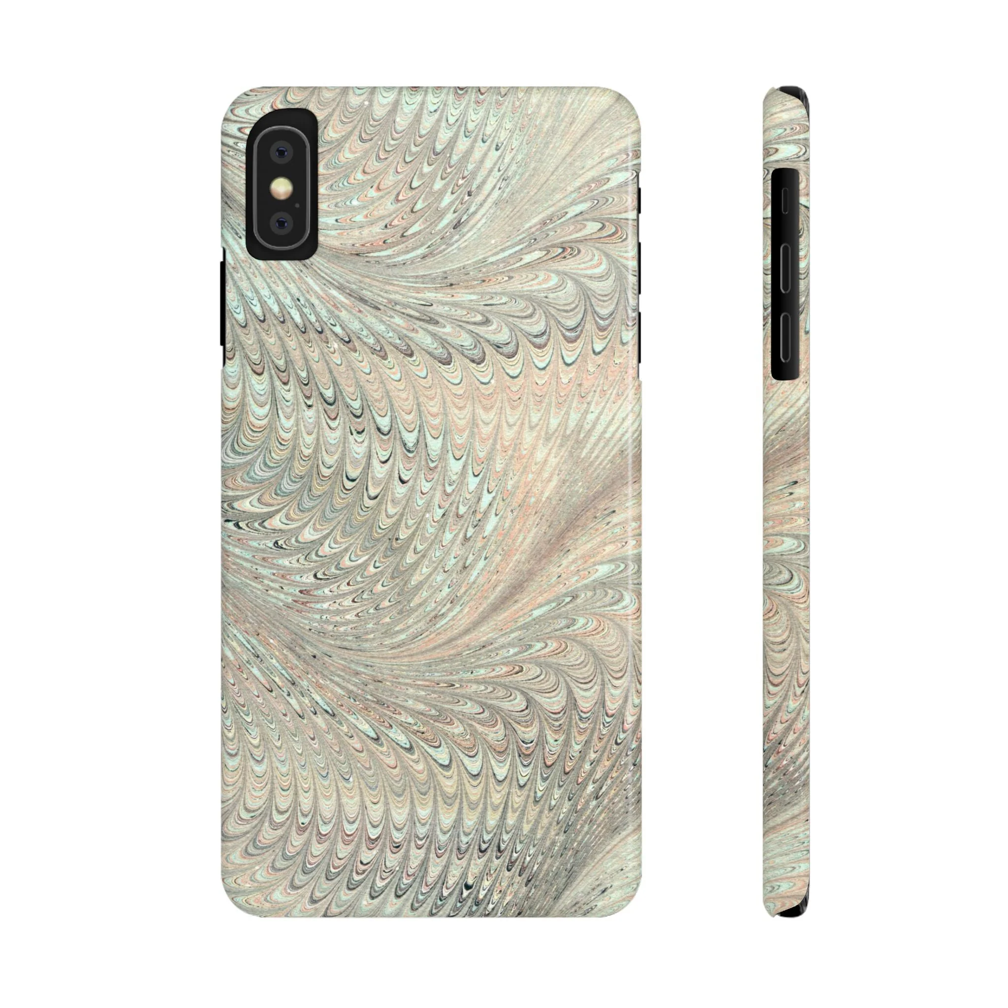 Marbled VIntage Design, Italian Feather Phone Case, Green Hues, Mint, Beige, Neutrals, Slim Phone Cases, IPHONE16 and all sizes - Image 5
