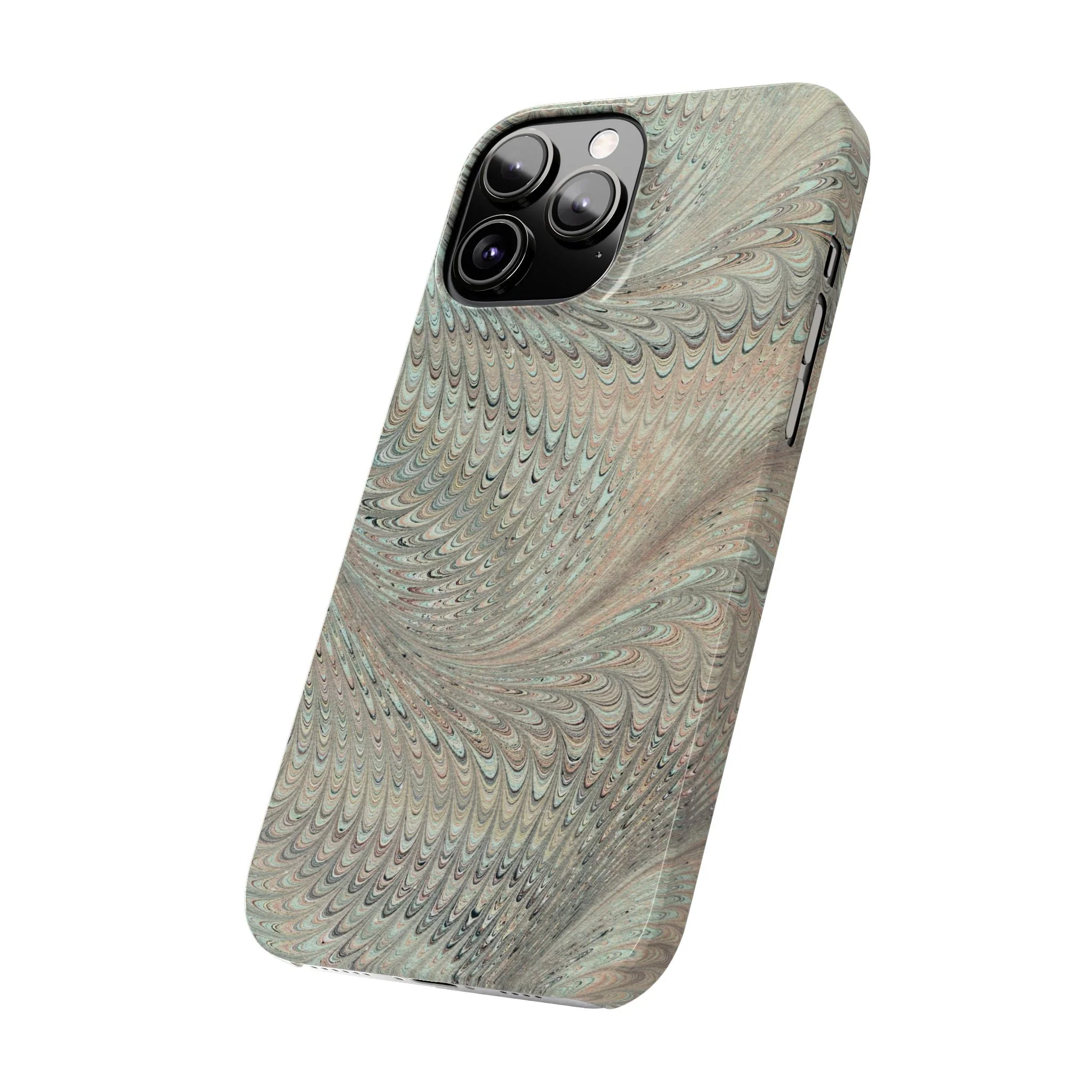 Marbled VIntage Design, Italian Feather Phone Case, Green Hues, Mint, Beige, Neutrals, Slim Phone Cases, IPHONE16 and all sizes - Image 51