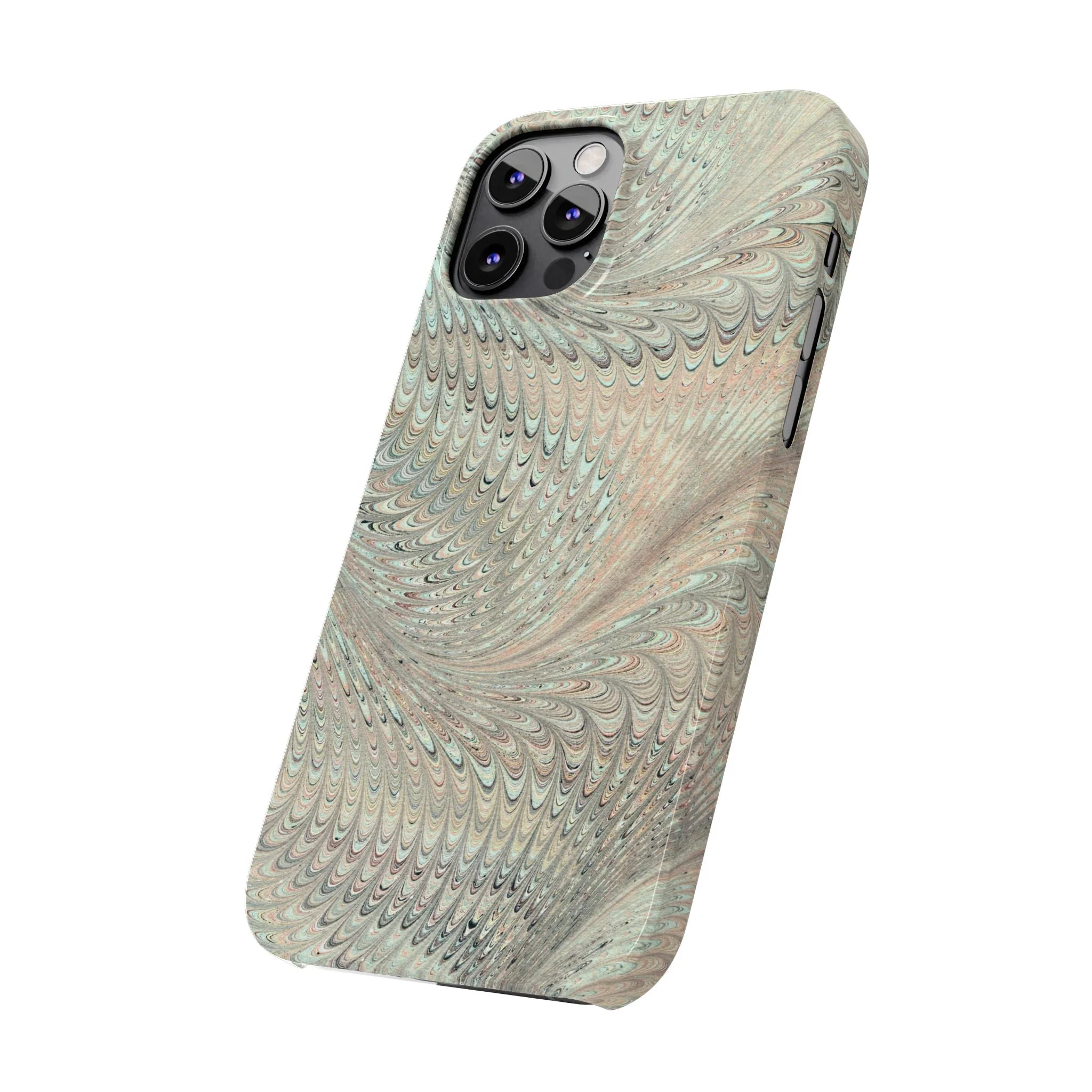 Marbled VIntage Design, Italian Feather Phone Case, Green Hues, Mint, Beige, Neutrals, Slim Phone Cases, IPHONE16 and all sizes - Image 54