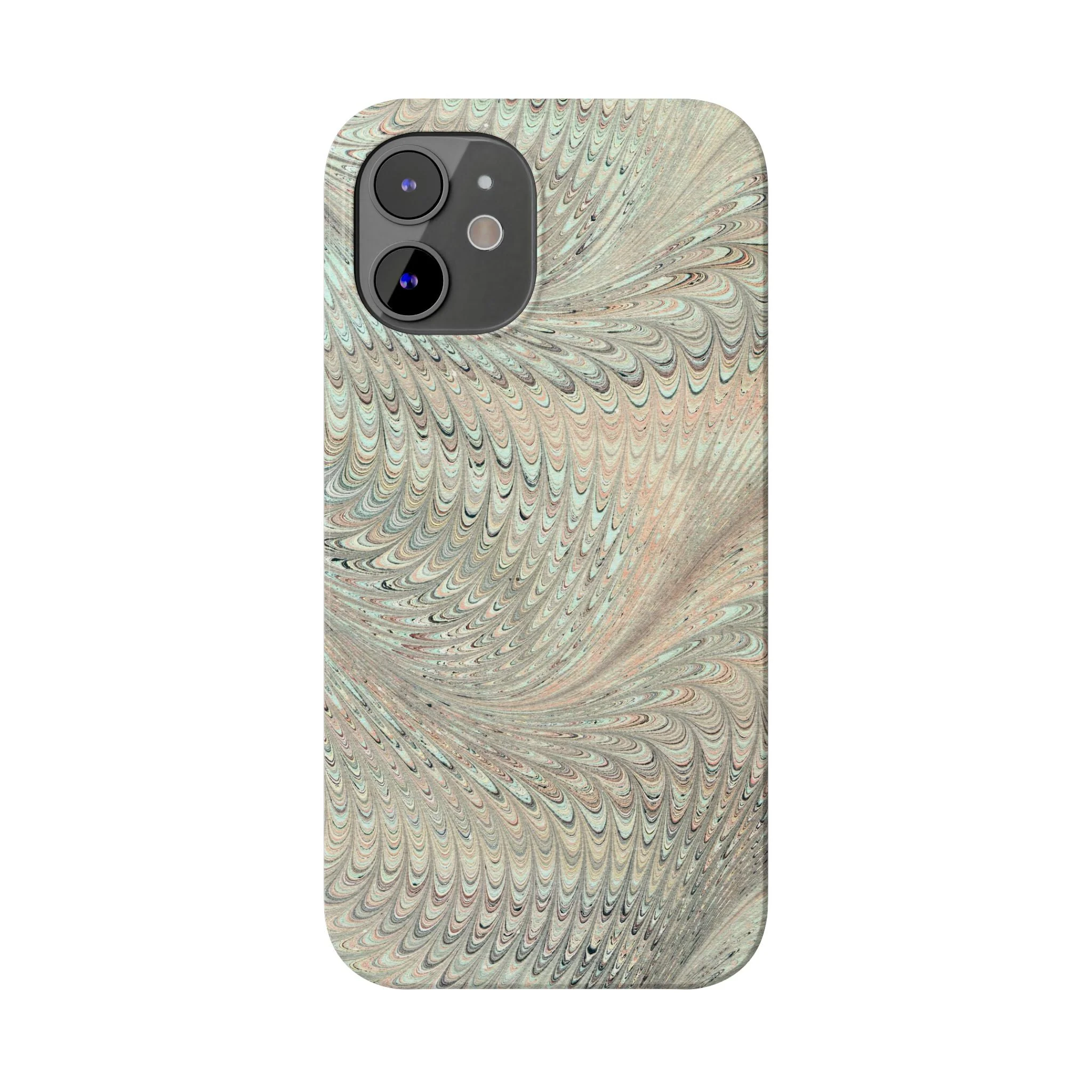 Marbled VIntage Design, Italian Feather Phone Case, Green Hues, Mint, Beige, Neutrals, Slim Phone Cases, IPHONE16 and all sizes - Image 56
