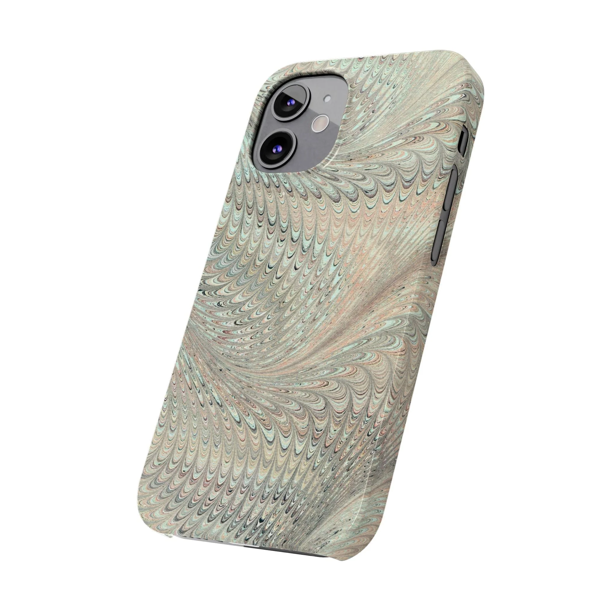 Marbled VIntage Design, Italian Feather Phone Case, Green Hues, Mint, Beige, Neutrals, Slim Phone Cases, IPHONE16 and all sizes - Image 57