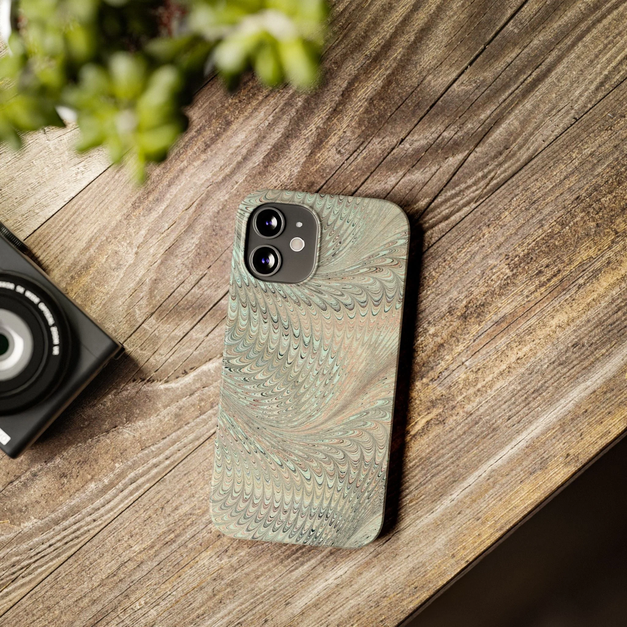 Marbled VIntage Design, Italian Feather Phone Case, Green Hues, Mint, Beige, Neutrals, Slim Phone Cases, IPHONE16 and all sizes - Image 58