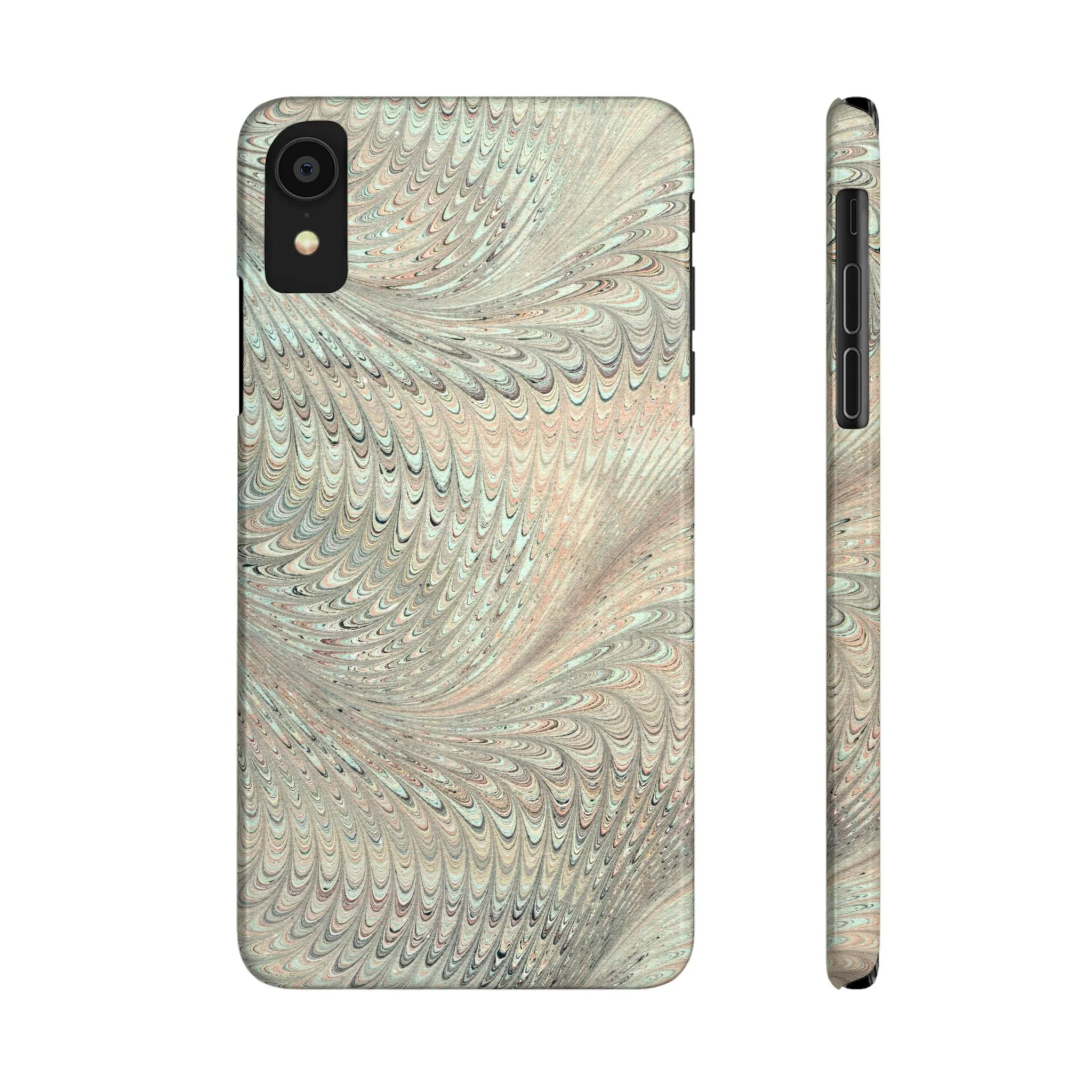 Marbled VIntage Design, Italian Feather Phone Case, Green Hues, Mint, Beige, Neutrals, Slim Phone Cases, IPHONE16 and all sizes - Image 6