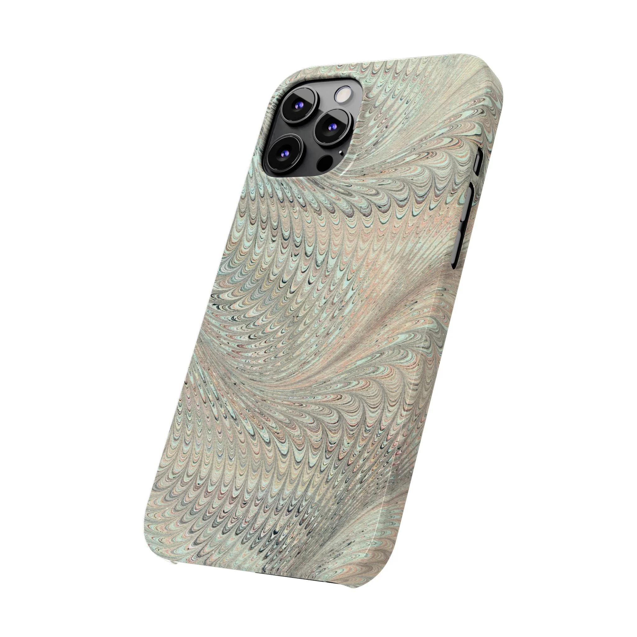 Marbled VIntage Design, Italian Feather Phone Case, Green Hues, Mint, Beige, Neutrals, Slim Phone Cases, IPHONE16 and all sizes - Image 60