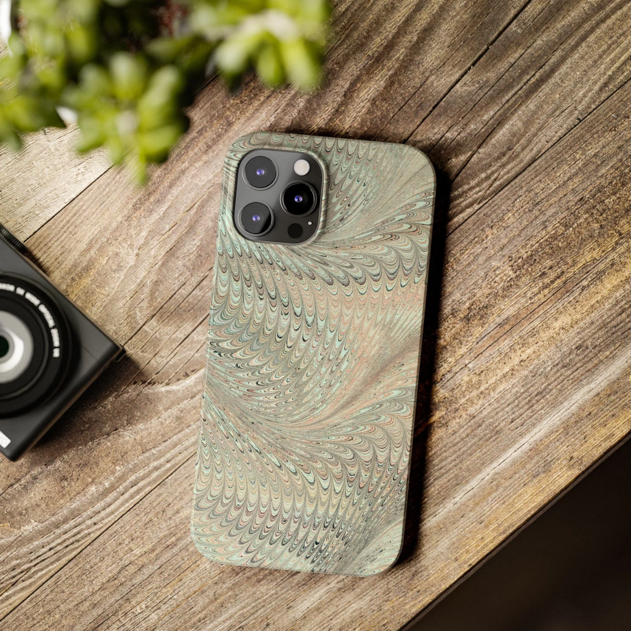 Marbled VIntage Design, Italian Feather Phone Case, Green Hues, Mint, Beige, Neutrals, Slim Phone Cases, IPHONE16 and all sizes - Image 61