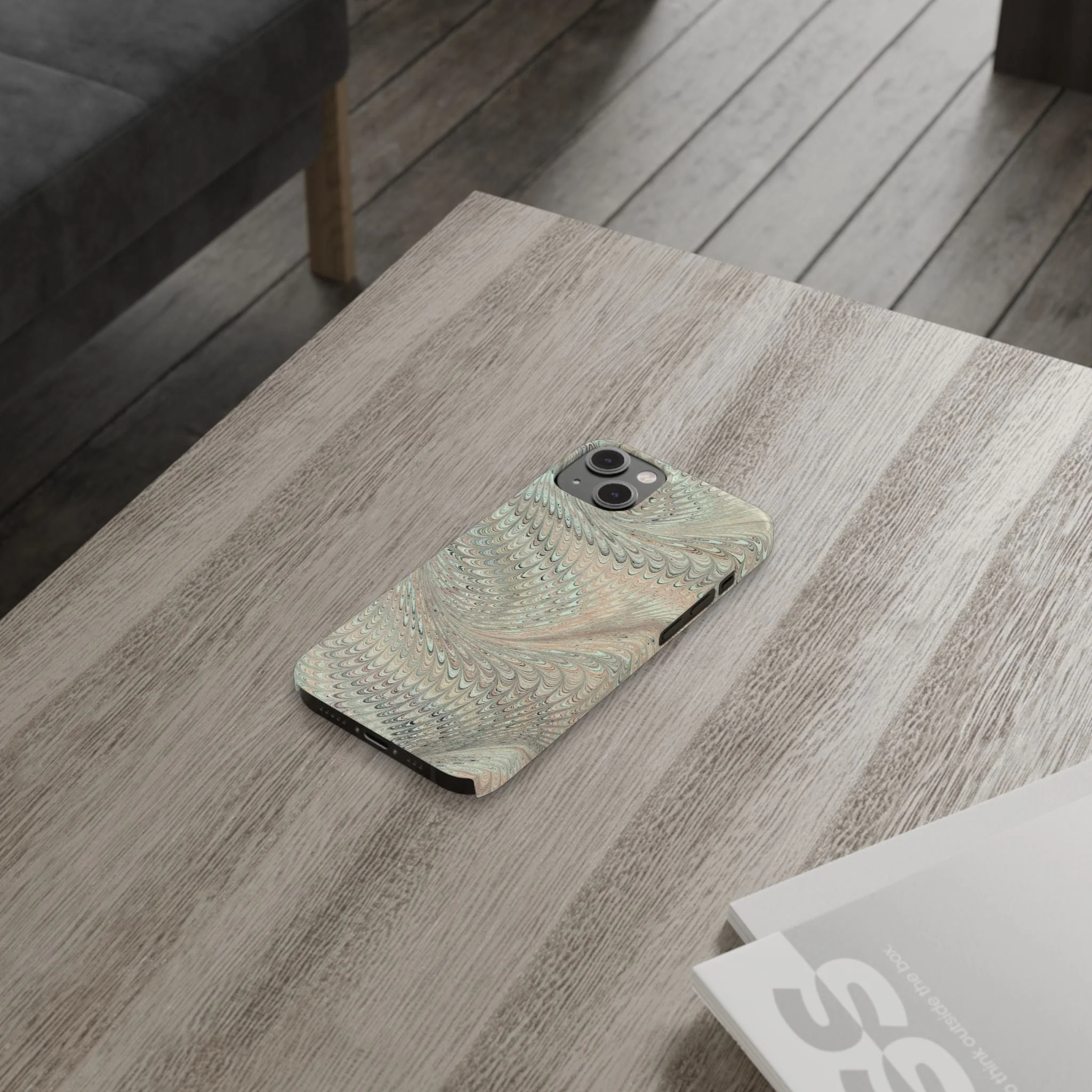 Marbled VIntage Design, Italian Feather Phone Case, Green Hues, Mint, Beige, Neutrals, Slim Phone Cases, IPHONE16 and all sizes - Image 62
