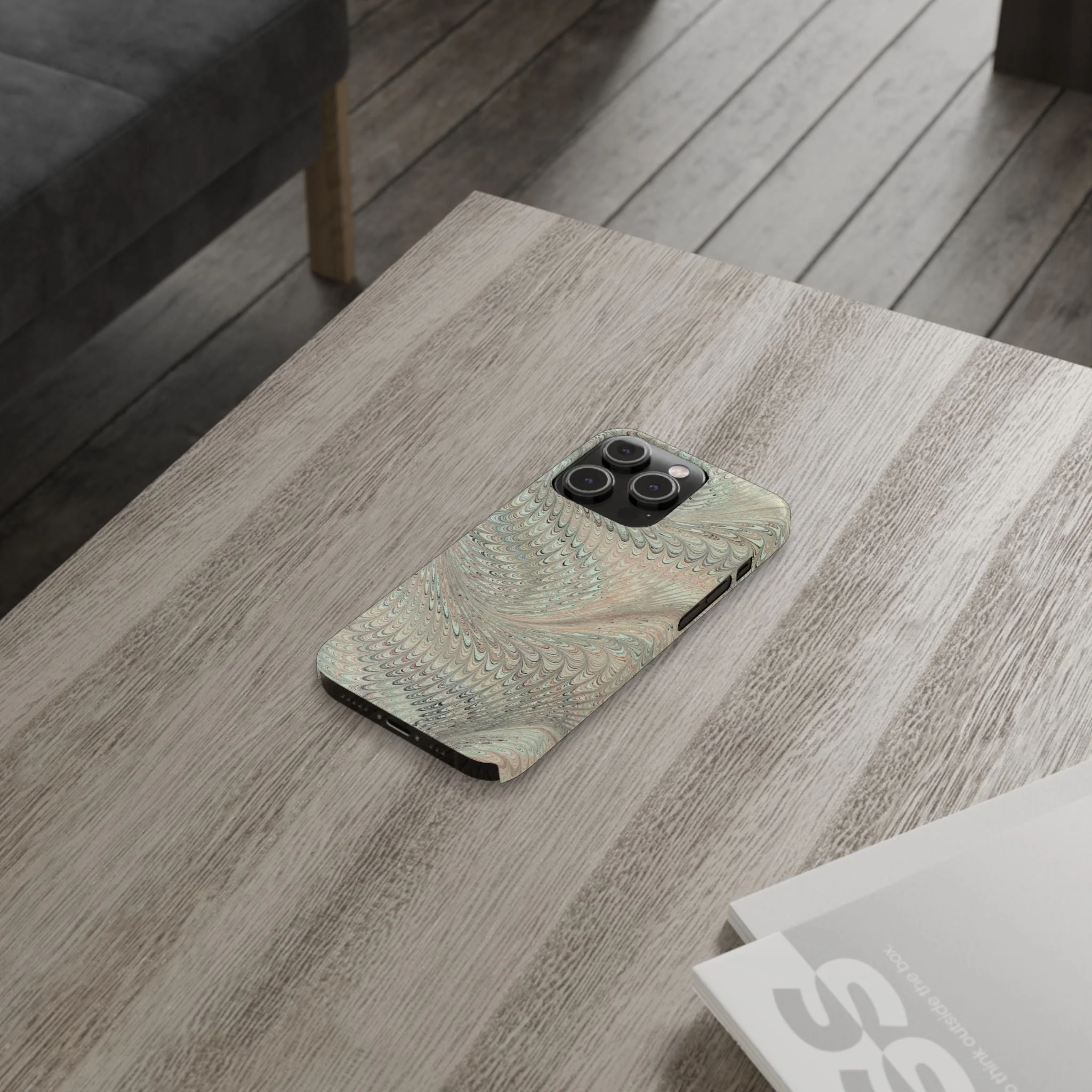 Marbled VIntage Design, Italian Feather Phone Case, Green Hues, Mint, Beige, Neutrals, Slim Phone Cases, IPHONE16 and all sizes - Image 63