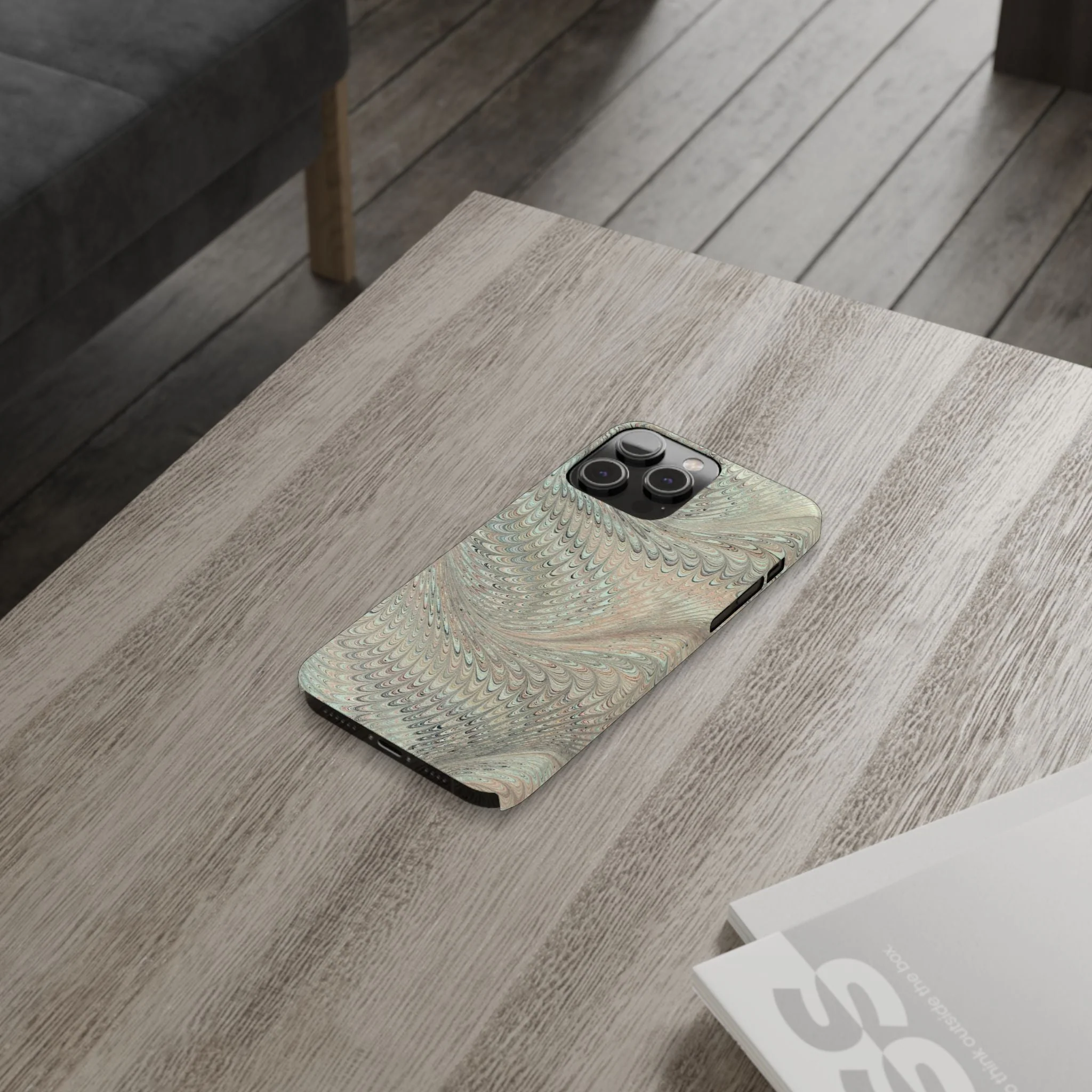 Marbled VIntage Design, Italian Feather Phone Case, Green Hues, Mint, Beige, Neutrals, Slim Phone Cases, IPHONE16 and all sizes - Image 64