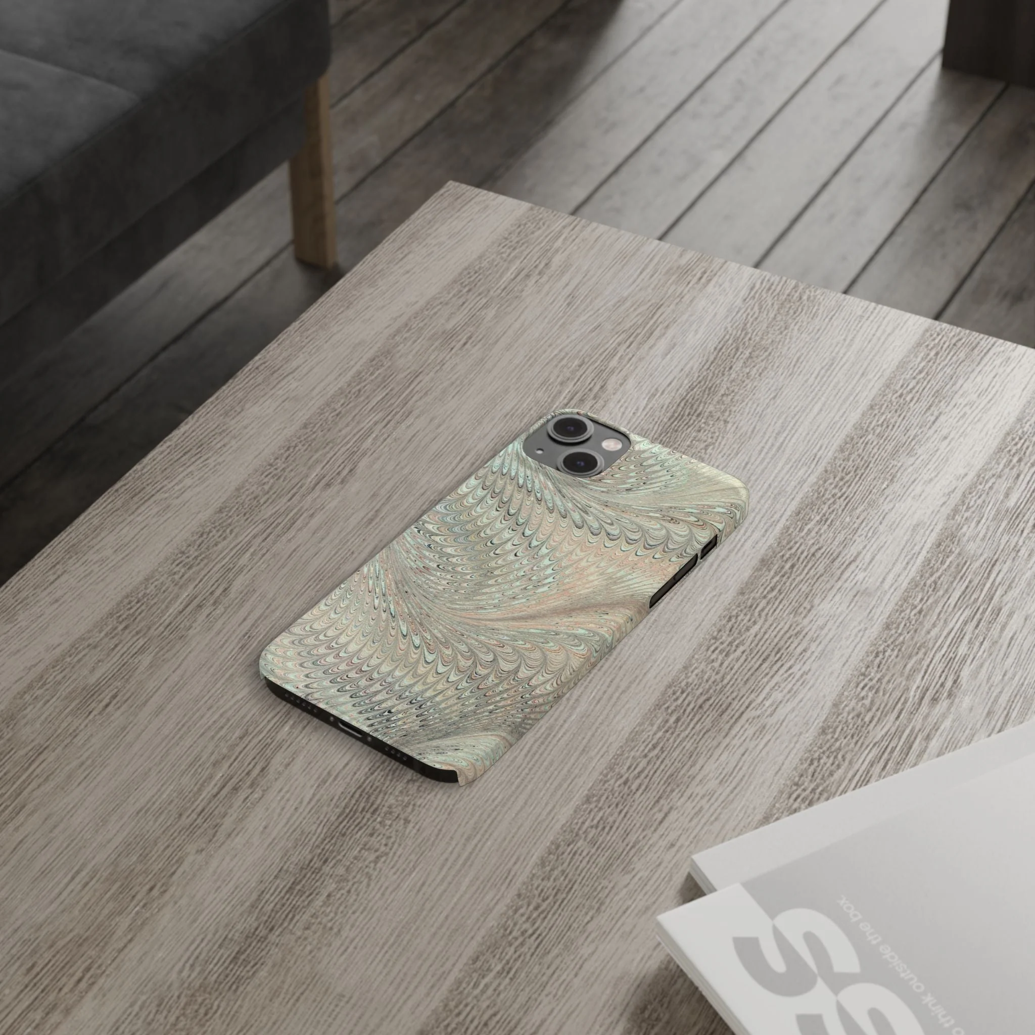 Marbled VIntage Design, Italian Feather Phone Case, Green Hues, Mint, Beige, Neutrals, Slim Phone Cases, IPHONE16 and all sizes - Image 65