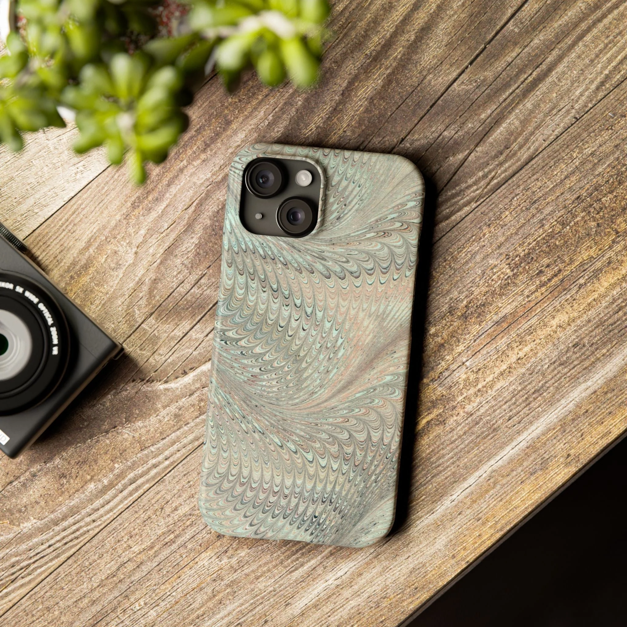 Marbled VIntage Design, Italian Feather Phone Case, Green Hues, Mint, Beige, Neutrals, Slim Phone Cases, IPHONE16 and all sizes - Image 67