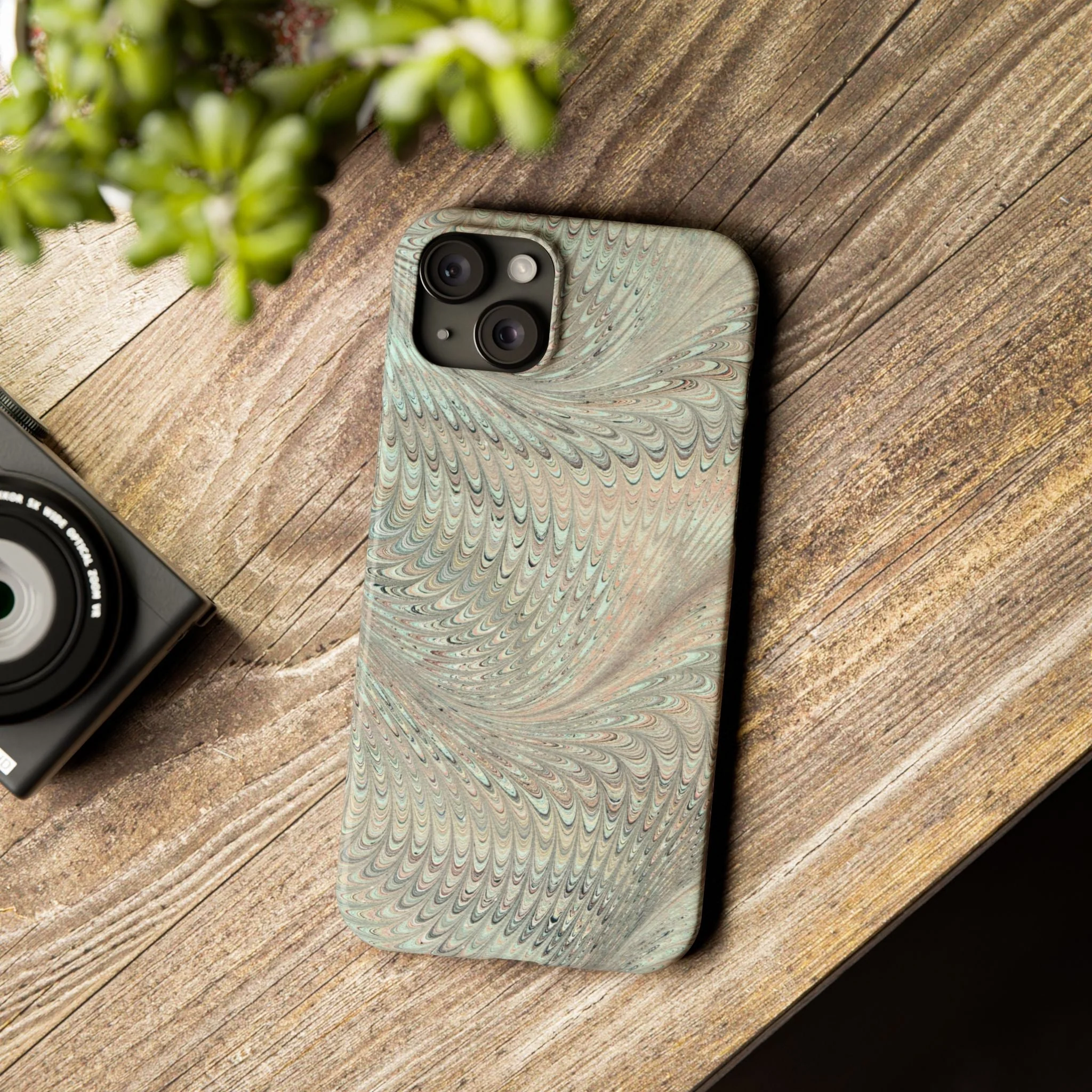 Marbled VIntage Design, Italian Feather Phone Case, Green Hues, Mint, Beige, Neutrals, Slim Phone Cases, IPHONE16 and all sizes - Image 69