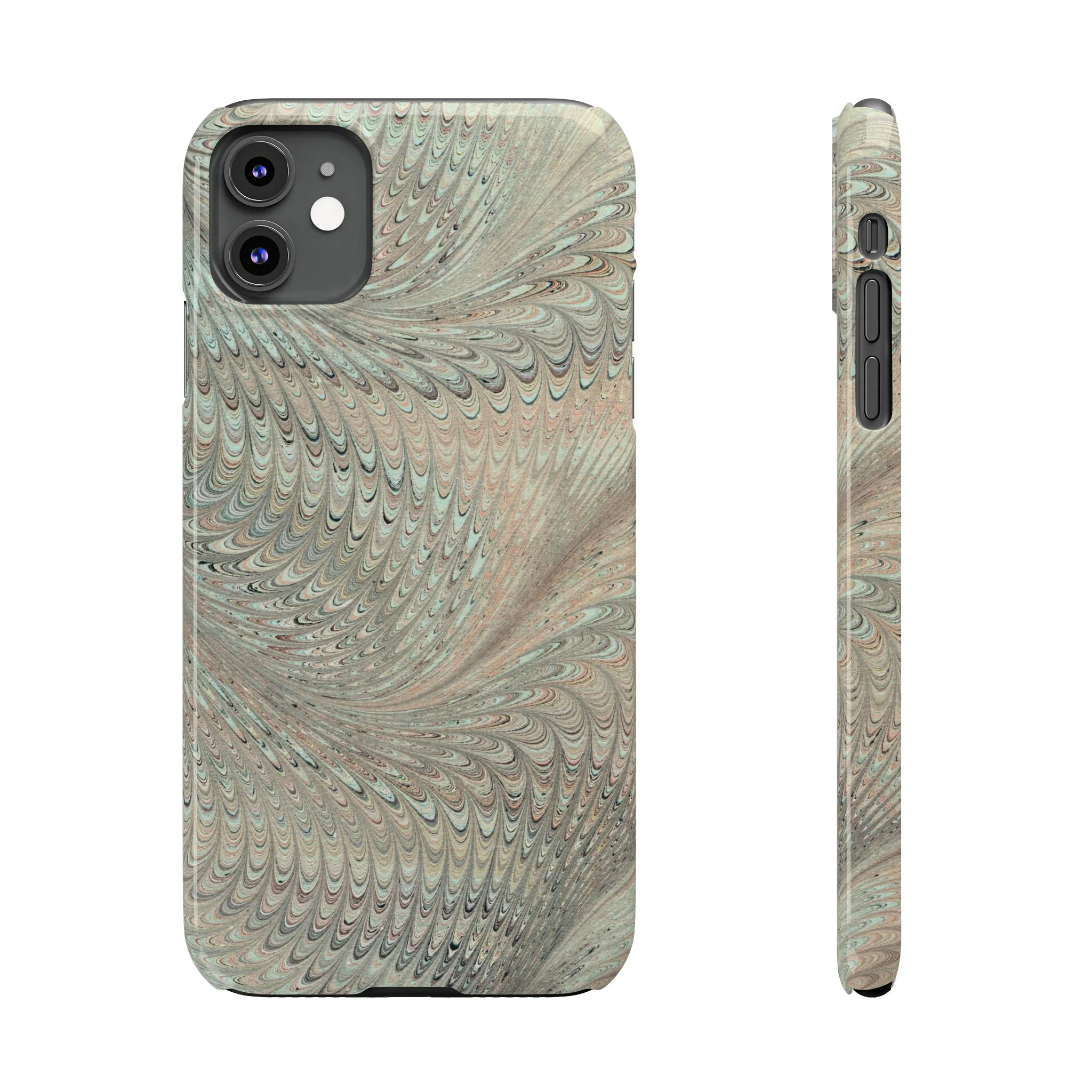 Marbled VIntage Design, Italian Feather Phone Case, Green Hues, Mint, Beige, Neutrals, Slim Phone Cases, IPHONE16 and all sizes - Image 7
