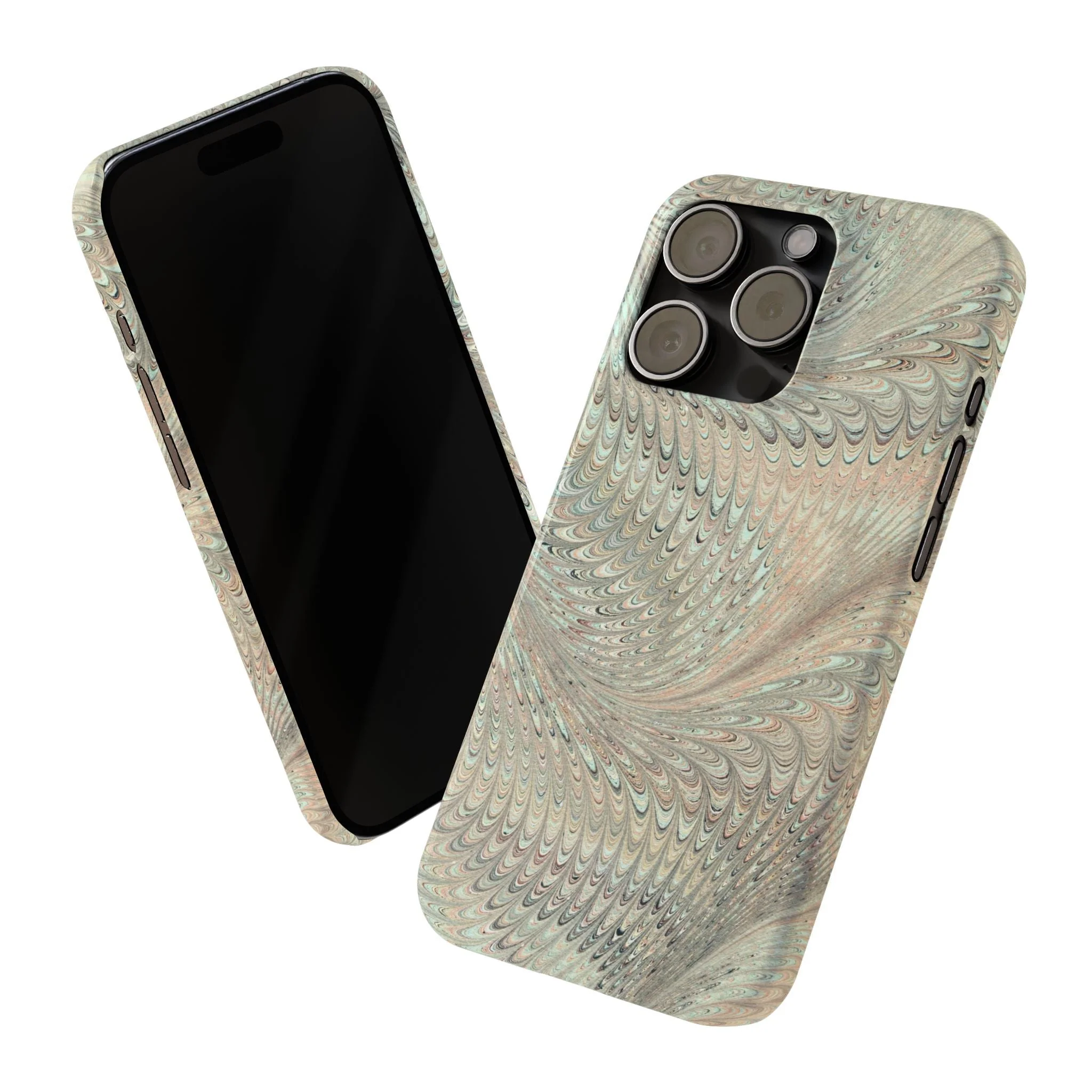 Marbled VIntage Design, Italian Feather Phone Case, Green Hues, Mint, Beige, Neutrals, Slim Phone Cases, IPHONE16 and all sizes - Image 70