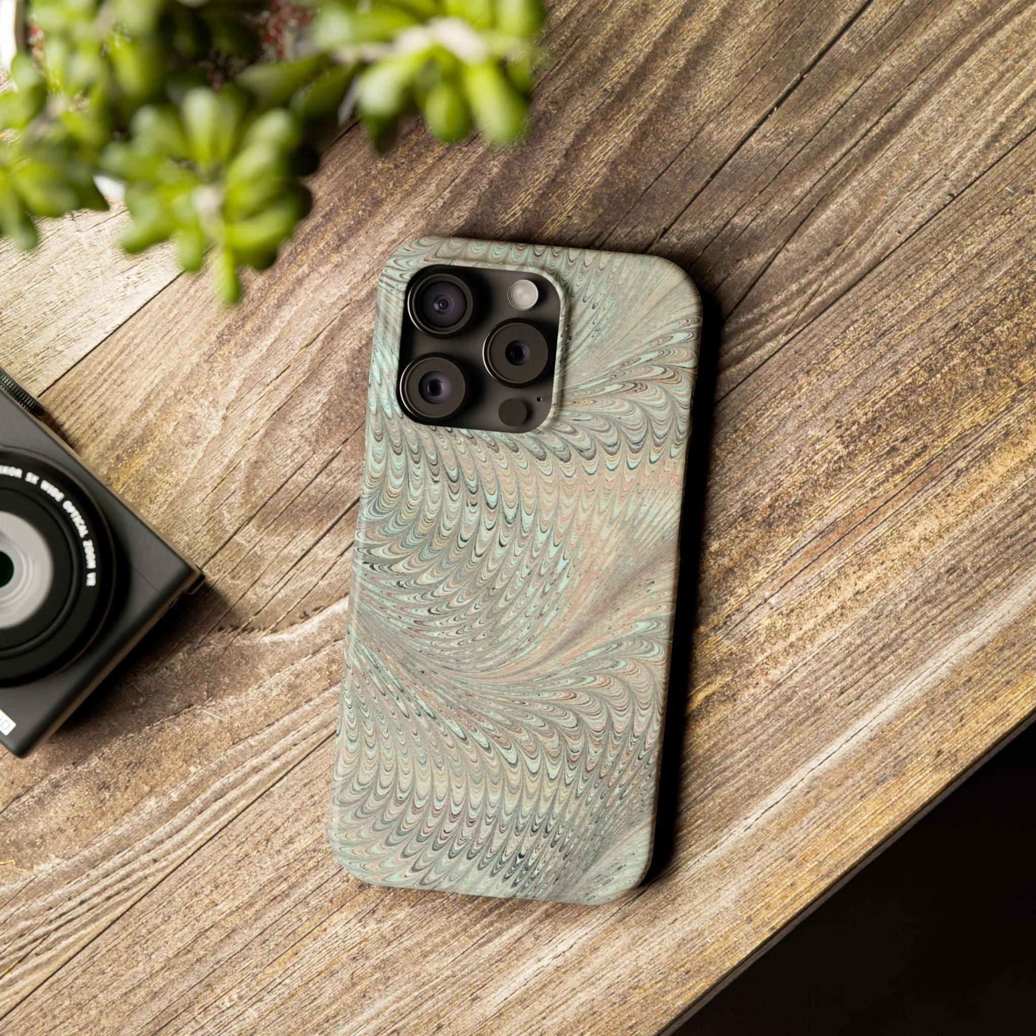 Marbled VIntage Design, Italian Feather Phone Case, Green Hues, Mint, Beige, Neutrals, Slim Phone Cases, IPHONE16 and all sizes - Image 71