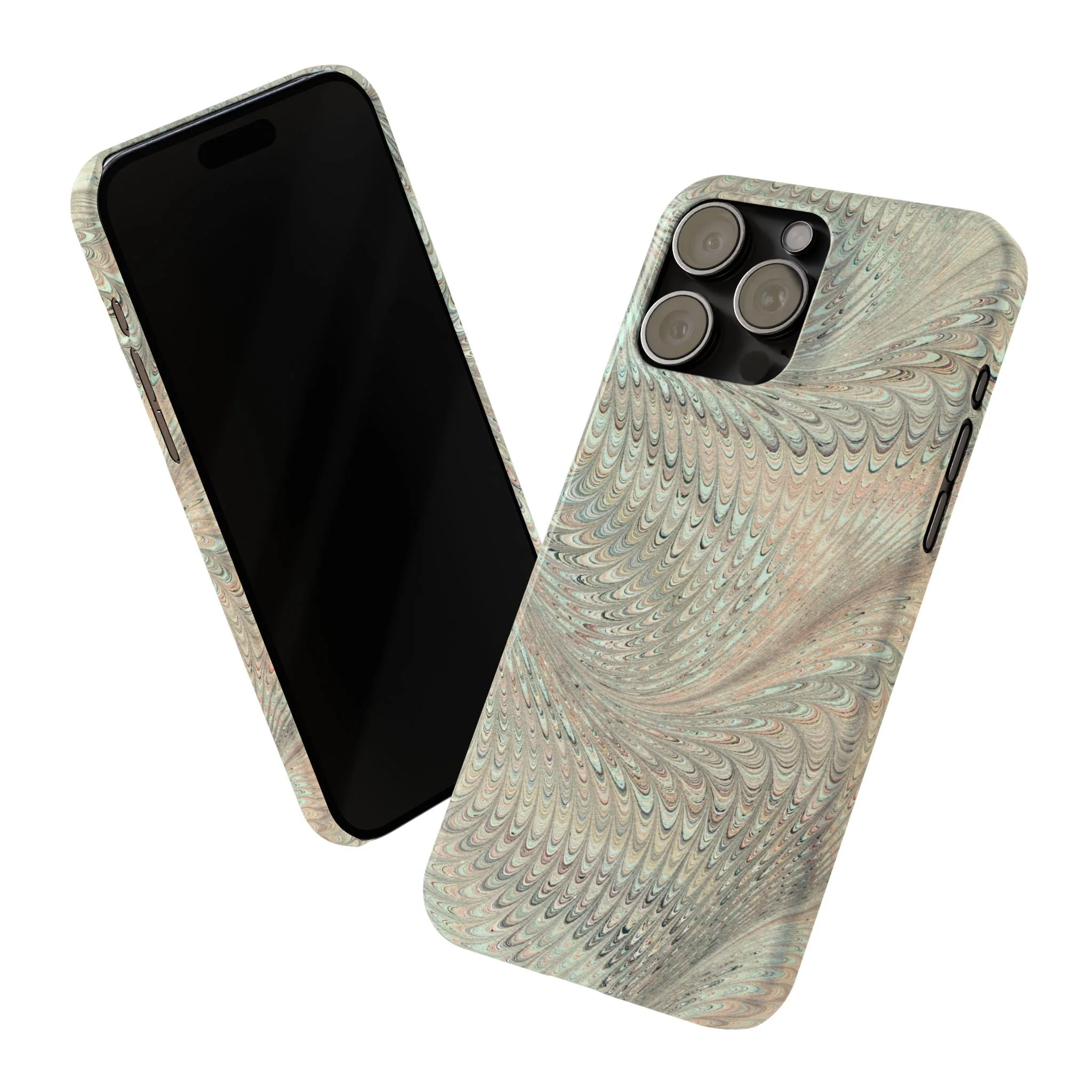 Marbled VIntage Design, Italian Feather Phone Case, Green Hues, Mint, Beige, Neutrals, Slim Phone Cases, IPHONE16 and all sizes - Image 72