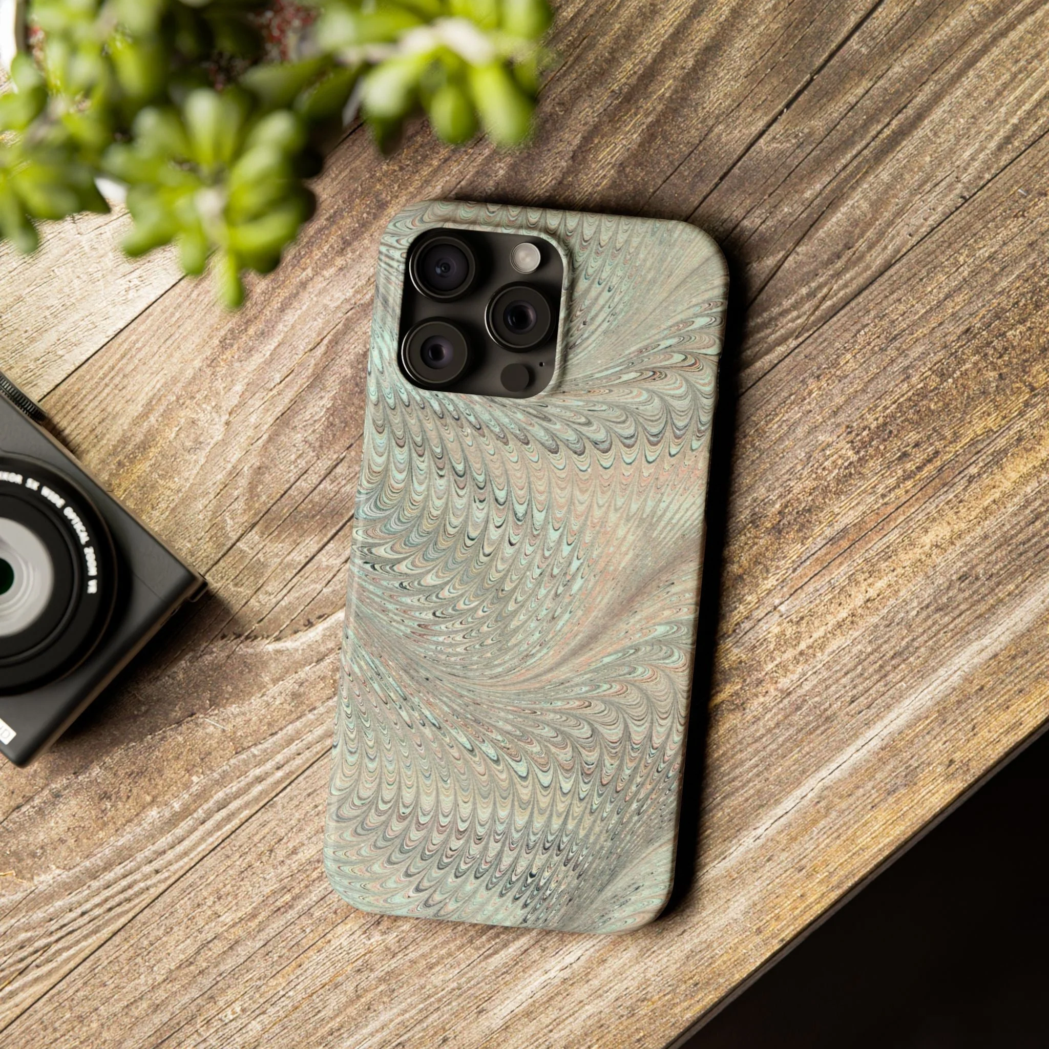 Marbled VIntage Design, Italian Feather Phone Case, Green Hues, Mint, Beige, Neutrals, Slim Phone Cases, IPHONE16 and all sizes - Image 73