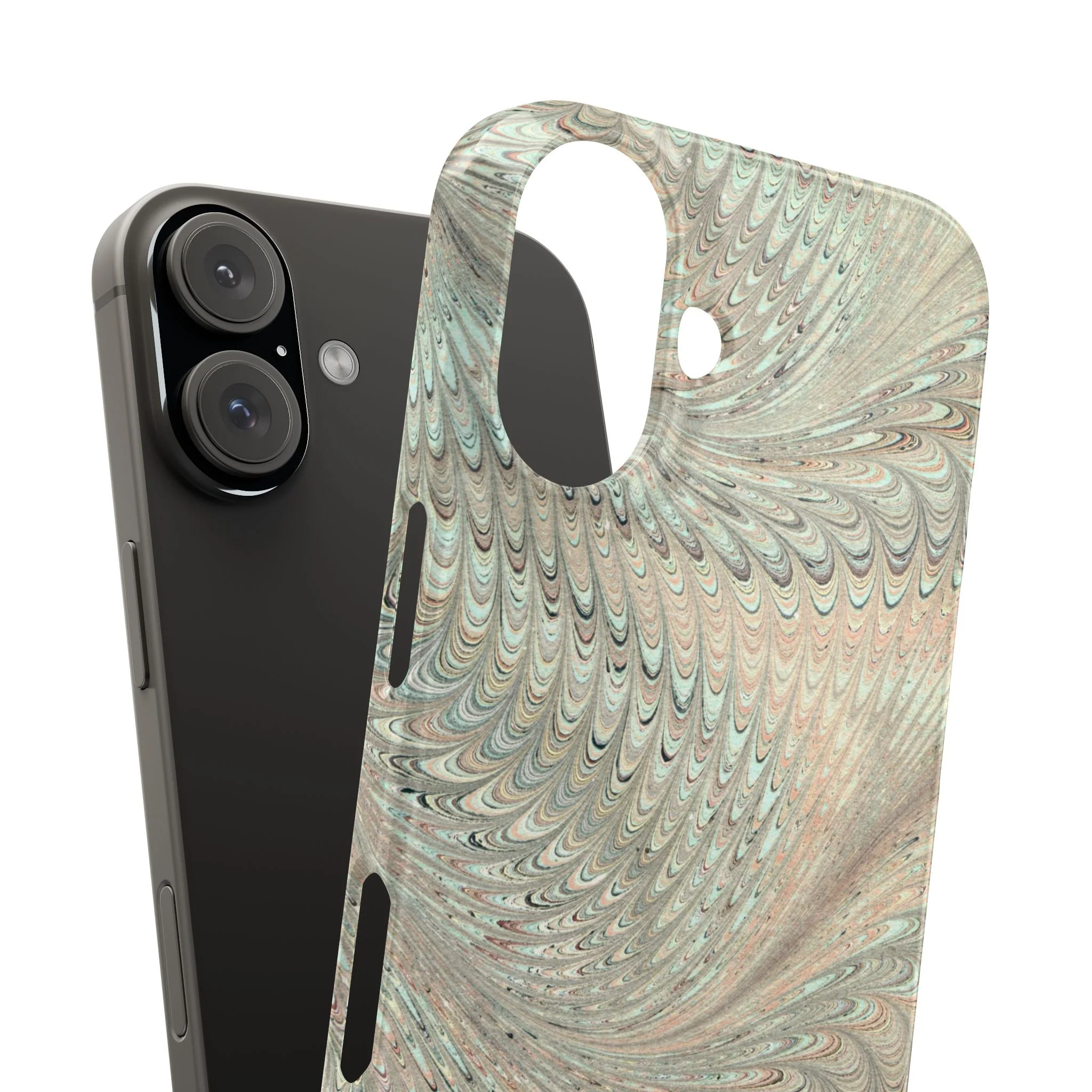 Marbled VIntage Design, Italian Feather Phone Case, Green Hues, Mint, Beige, Neutrals, Slim Phone Cases, IPHONE16 and all sizes - Image 75