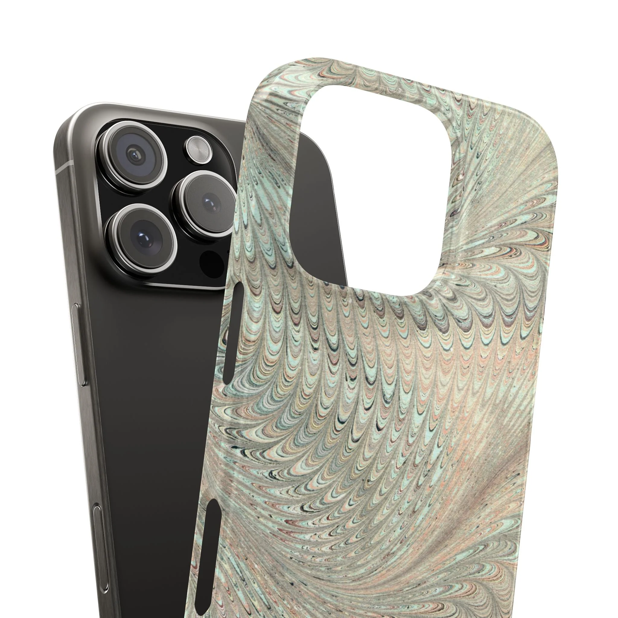 Marbled VIntage Design, Italian Feather Phone Case, Green Hues, Mint, Beige, Neutrals, Slim Phone Cases, IPHONE16 and all sizes - Image 77
