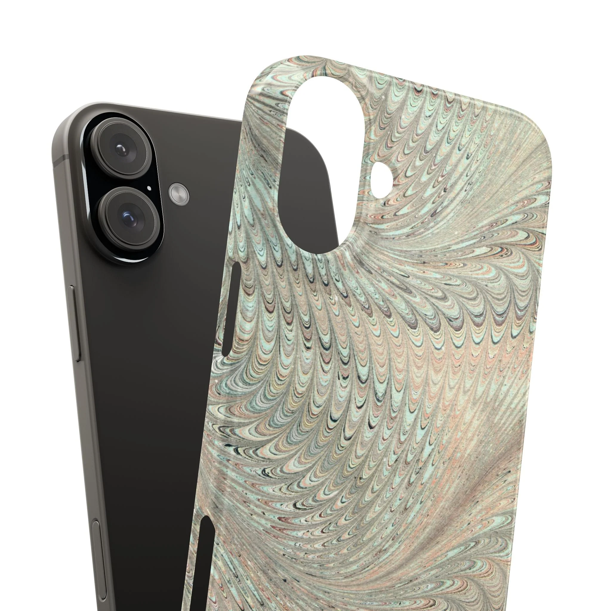 Marbled VIntage Design, Italian Feather Phone Case, Green Hues, Mint, Beige, Neutrals, Slim Phone Cases, IPHONE16 and all sizes - Image 79