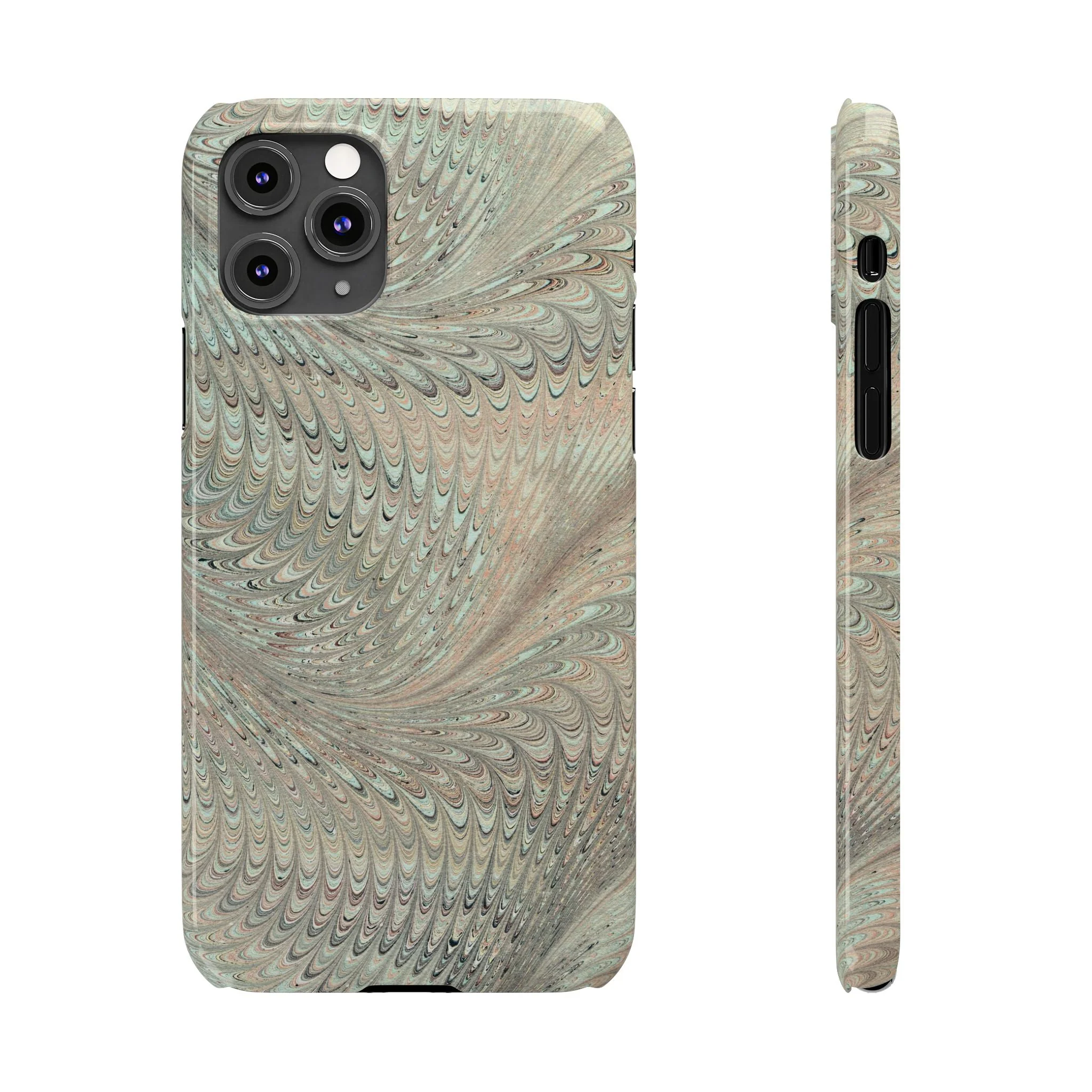Marbled VIntage Design, Italian Feather Phone Case, Green Hues, Mint, Beige, Neutrals, Slim Phone Cases, IPHONE16 and all sizes - Image 8