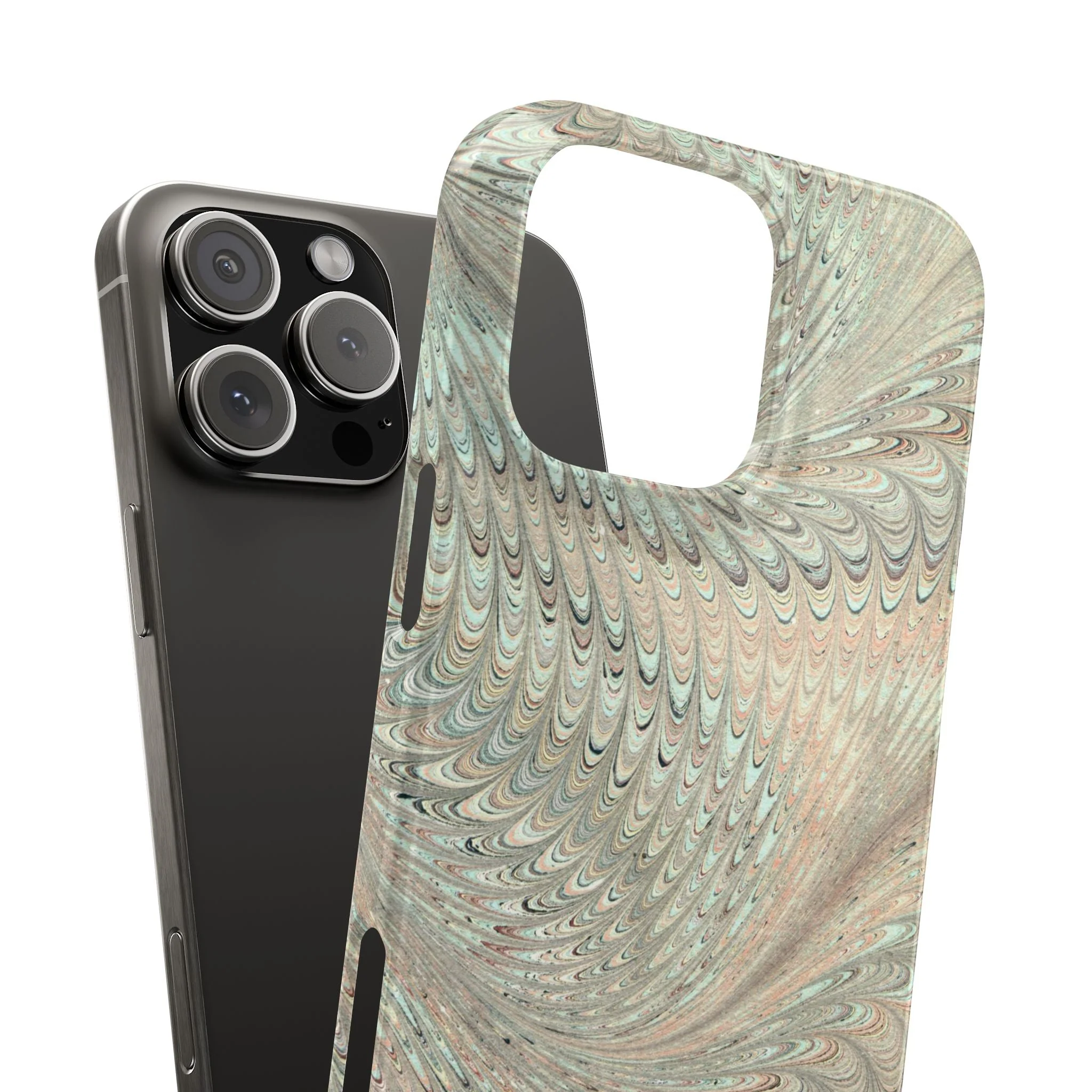 Marbled VIntage Design, Italian Feather Phone Case, Green Hues, Mint, Beige, Neutrals, Slim Phone Cases, IPHONE16 and all sizes - Image 81