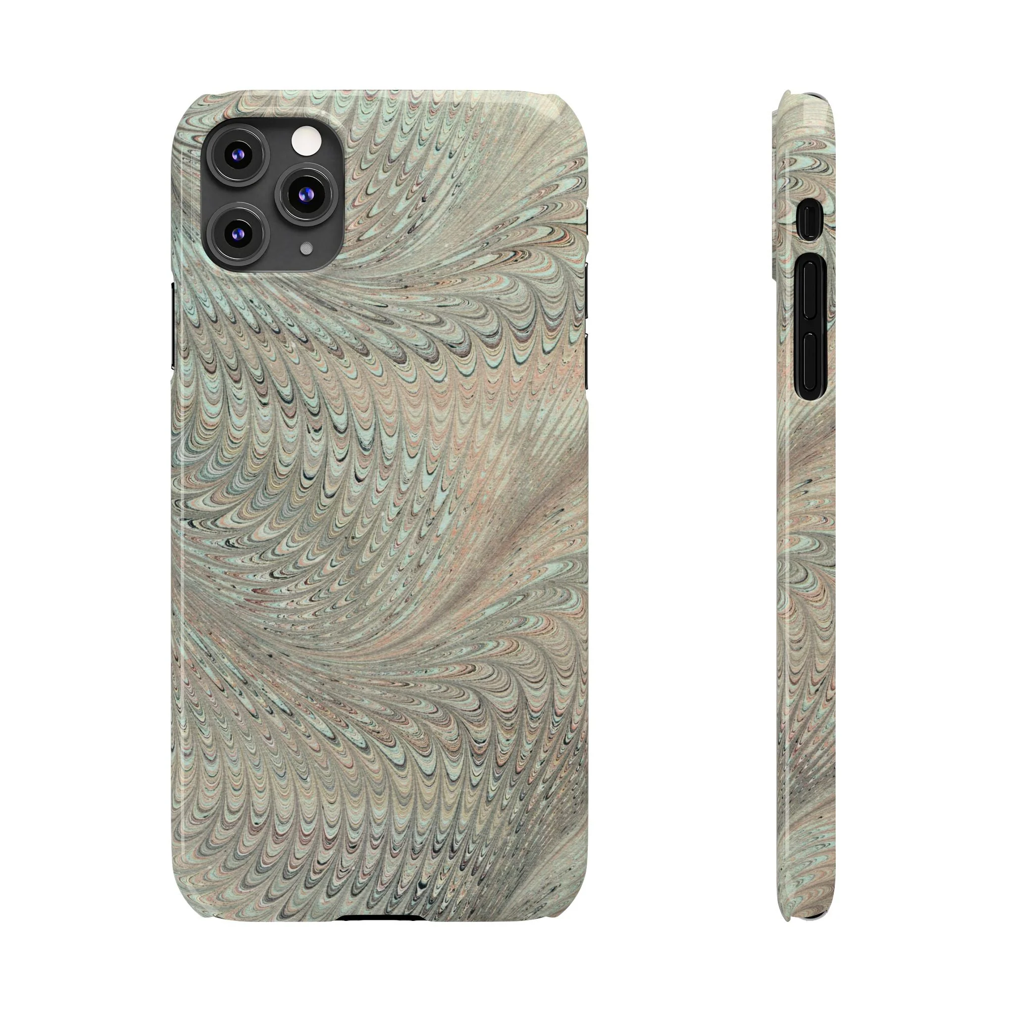 Marbled VIntage Design, Italian Feather Phone Case, Green Hues, Mint, Beige, Neutrals, Slim Phone Cases, IPHONE16 and all sizes - Image 9