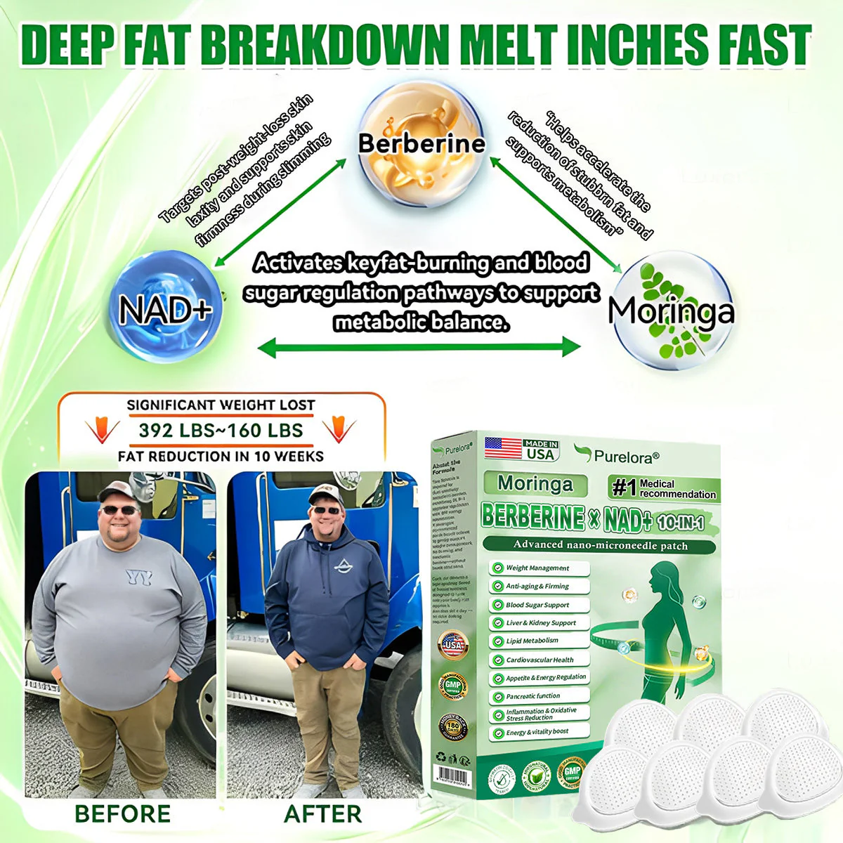 🔥New Arrival |Purelora® Moringa Berberine × NAD⁺ 10-in-1 Nano Microneedle Patch (Just once daily, visible changes in 7 days) ✅ Supports weight management, loose skin, diabetes care, sleep apnea, joint comfort, and more - Image 10