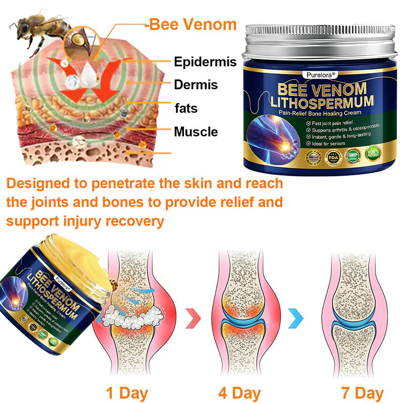 𝗙𝗗𝗔 𝗖𝗲𝗿𝘁𝗶𝗳𝗶𝗲𝗱 · 𝗢𝗳𝗳𝗶𝗰𝗶𝗮𝗹 𝗦𝘁𝗼𝗿𝗲 | Purelora®🔥 BEE VENOM LITHOSPERMUM Pain-Relief Bone Healing Cream 👑👑(Specially for older adults) - Image 18